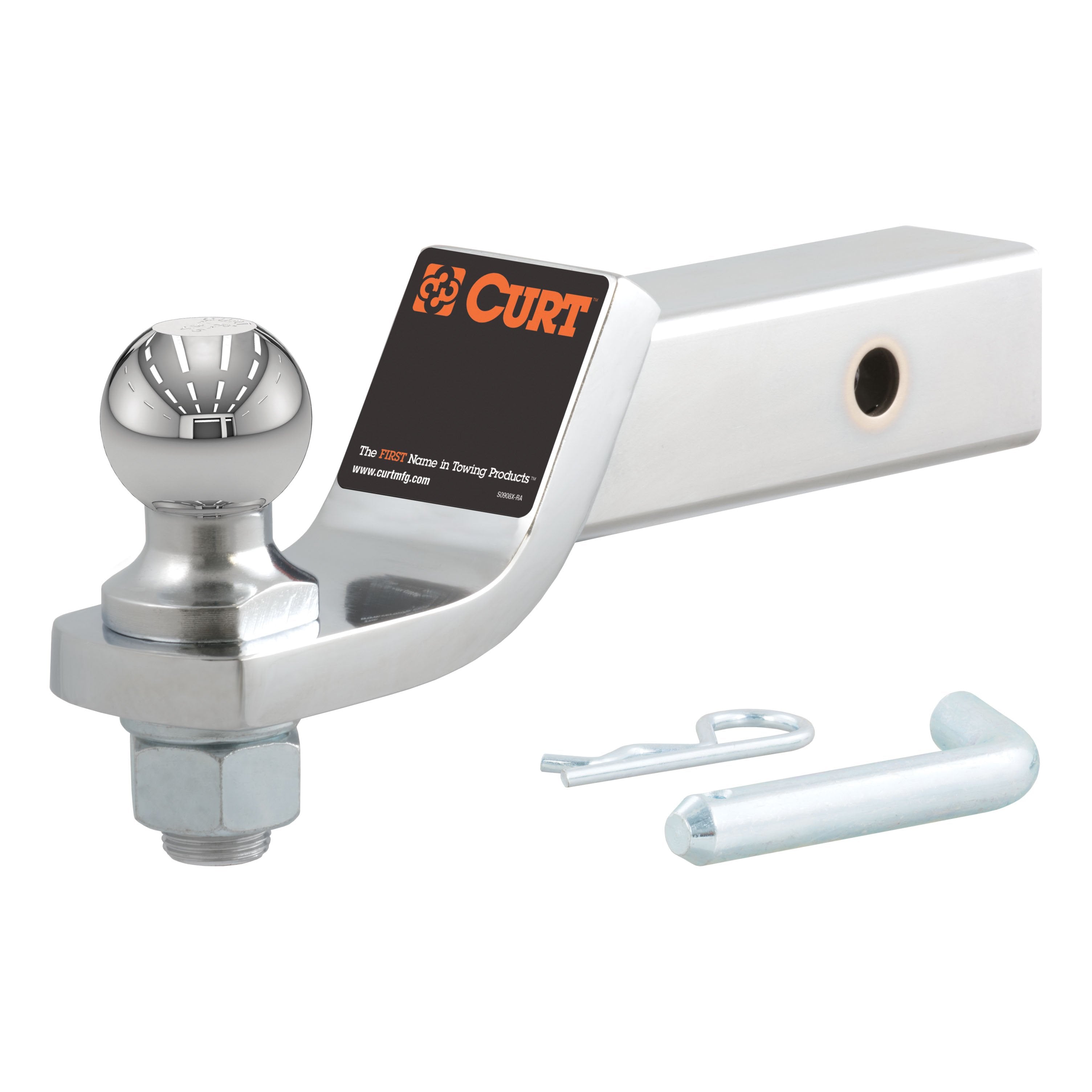 CURT Chrome Trailer Hitch Mount with 1-7/8-Inch Ball & Pin, Fits 2-Inch Receiver, 7,500 lbs, 2-In Drop Model 45293