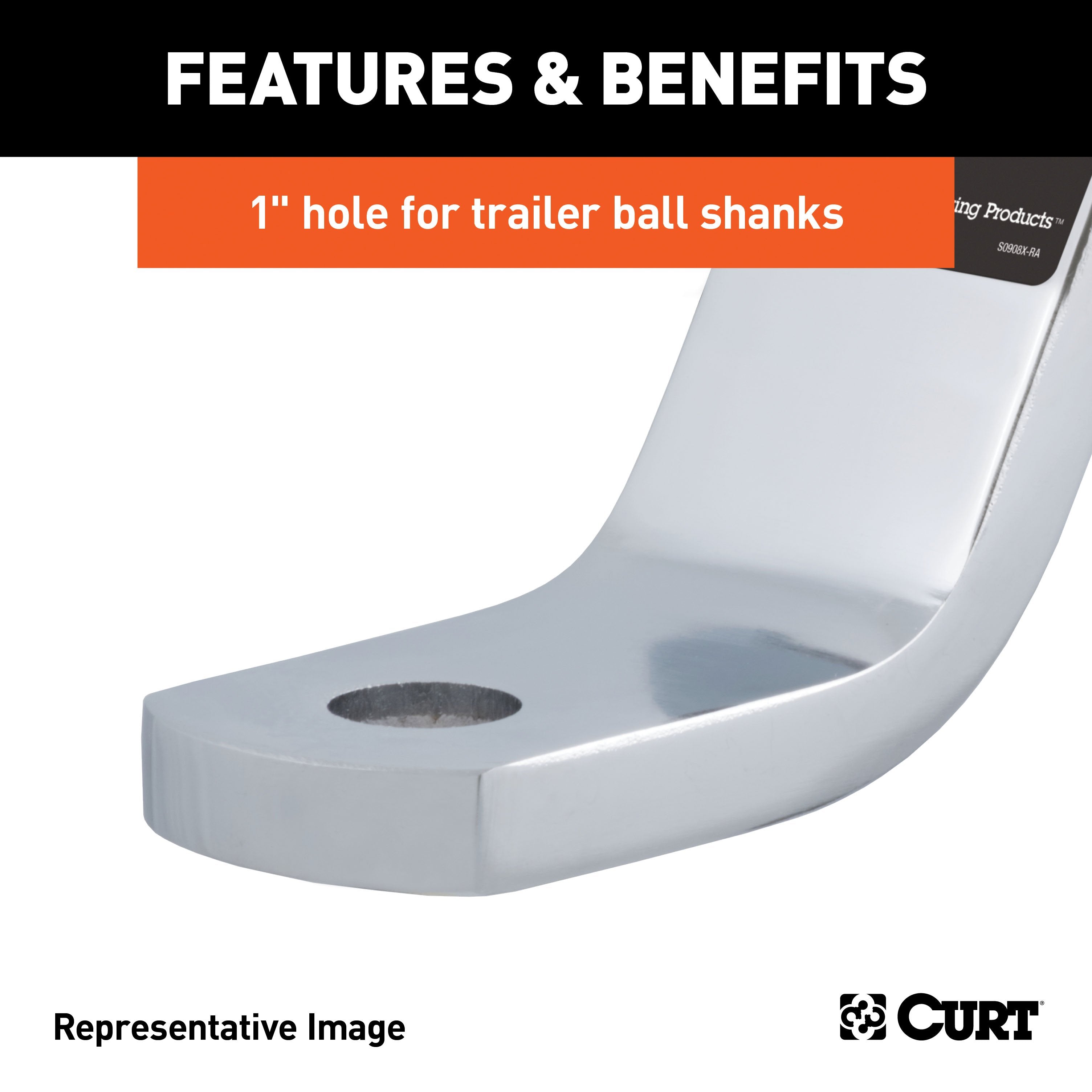 CURT Chrome Class 3 Trailer Hitch Ball Mount, Fits 2-Inch Receiver, 7,500 lbs, 1-Inch Hole, 6-Inch Drop Model 45297