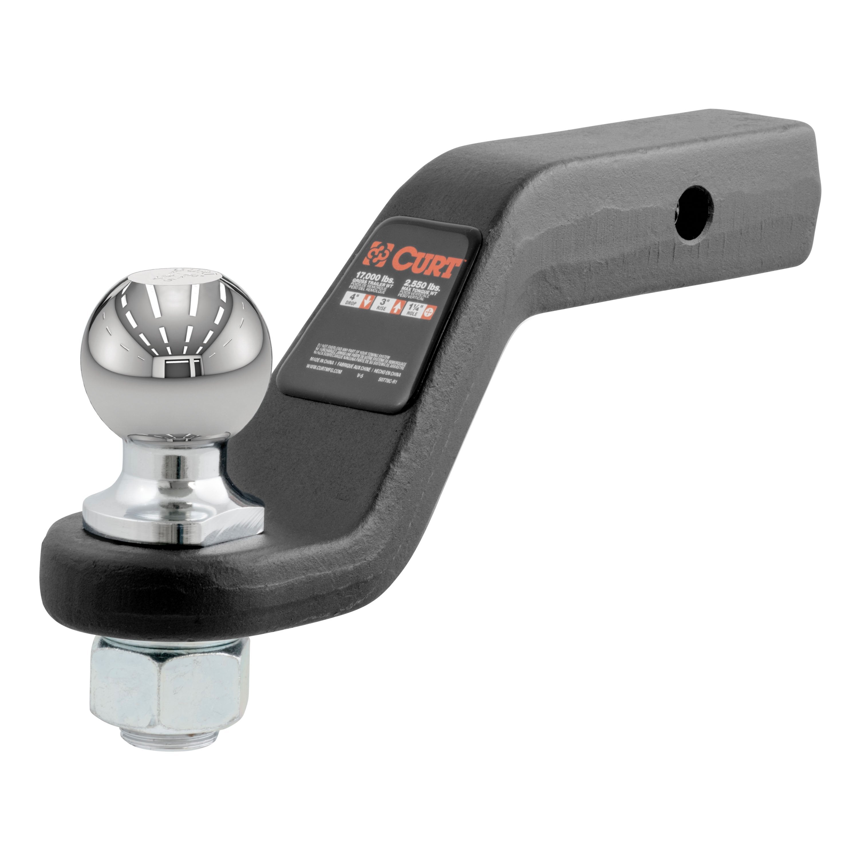 CURT Trailer Hitch Mount with 2-5/16-Inch Ball & Pin, Fits 2-Inch Receiver, 15,000 lbs, 4-Inch Drop Model 45332