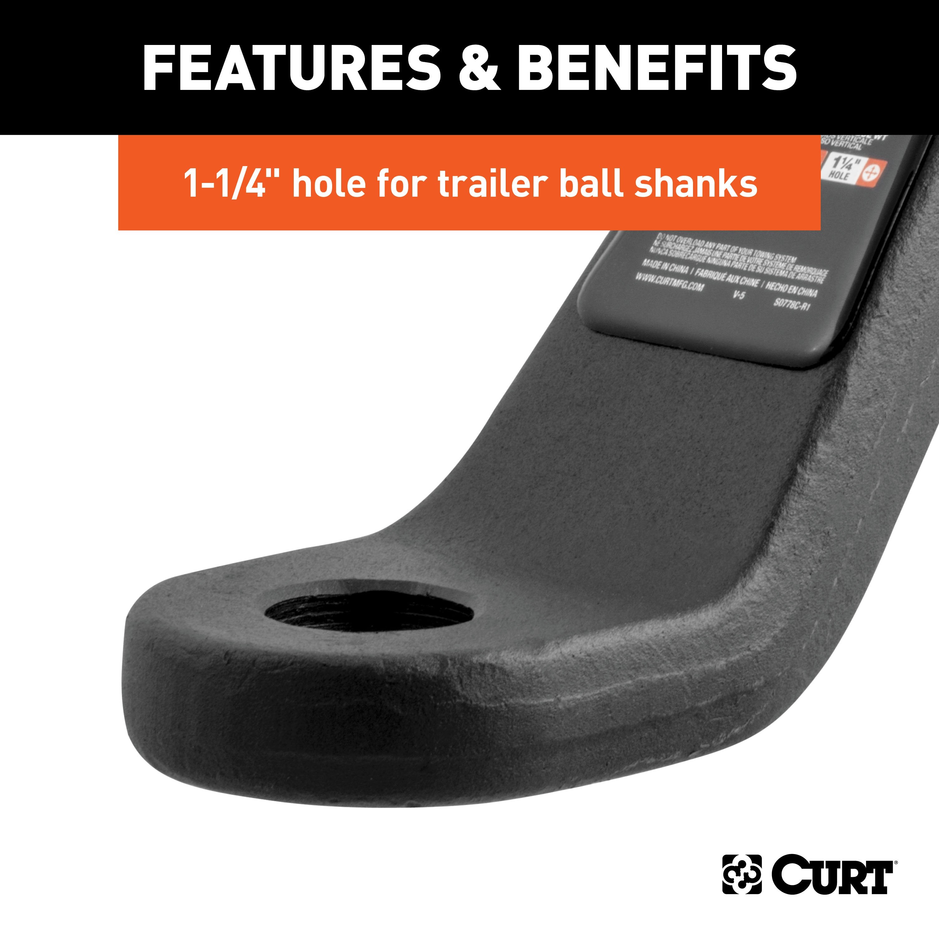 CURT Forged Trailer Hitch Ball Mount, Fits 2-Inch Receiver, 17,000 lbs, 1-1/4-Inch Hole, 6-Inch Drop, 5-Inch Rise Model 45342