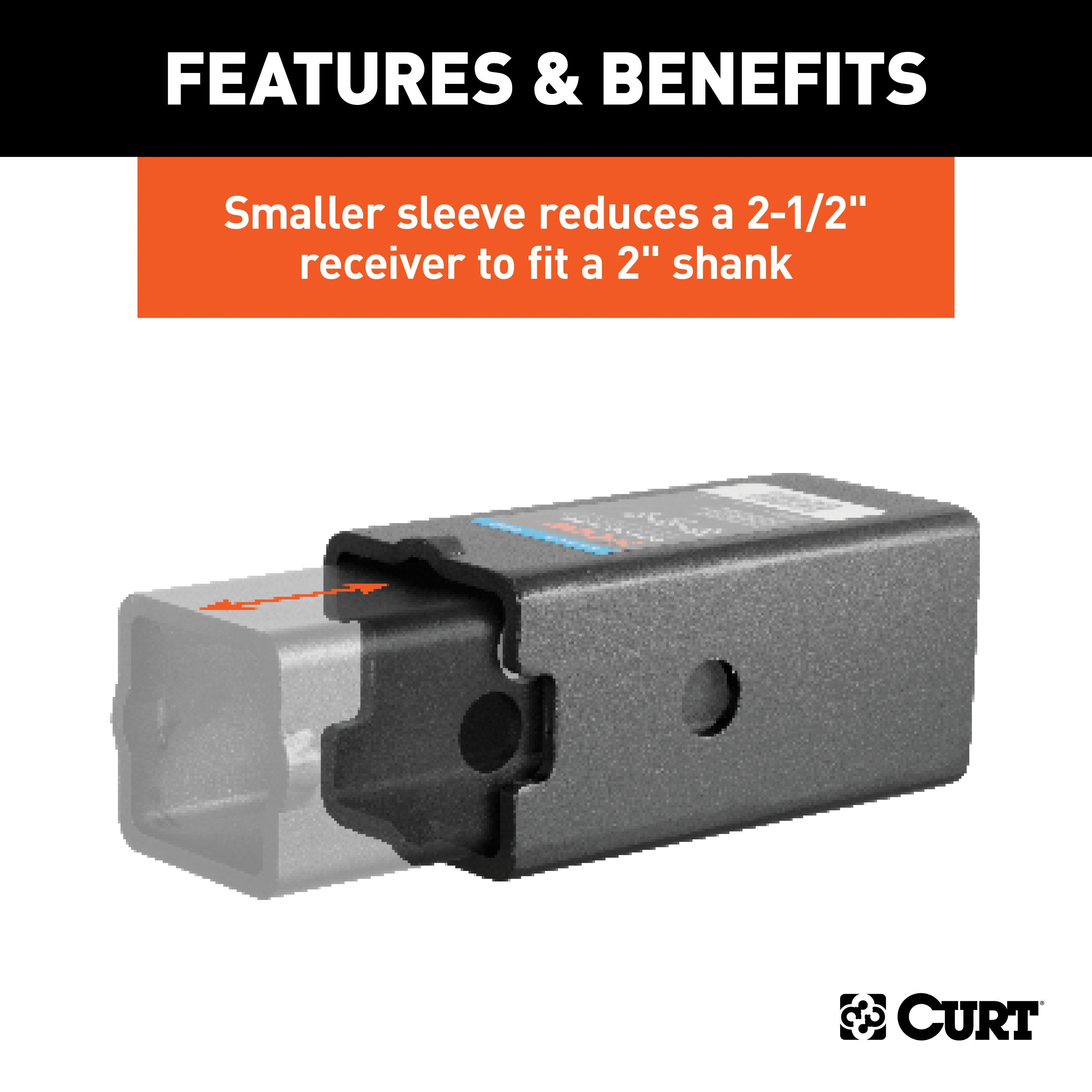 CURT Trailer Hitch Receiver Adapter Reducer Sleeve Set, 3 to 2-1/2 or 2-Inch, 2-Piece Model 45408