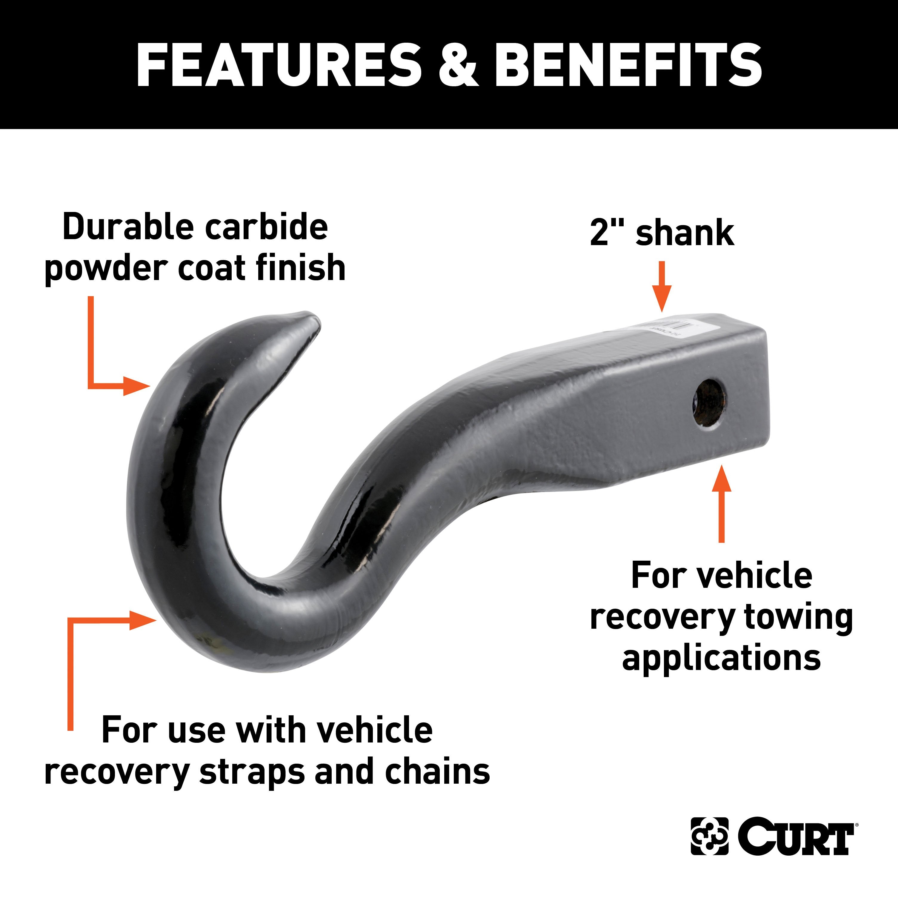 CURT Forged Tow Hook Trailer Hitch Ball Mount, Fits 2-Inch Receiver Model 45500