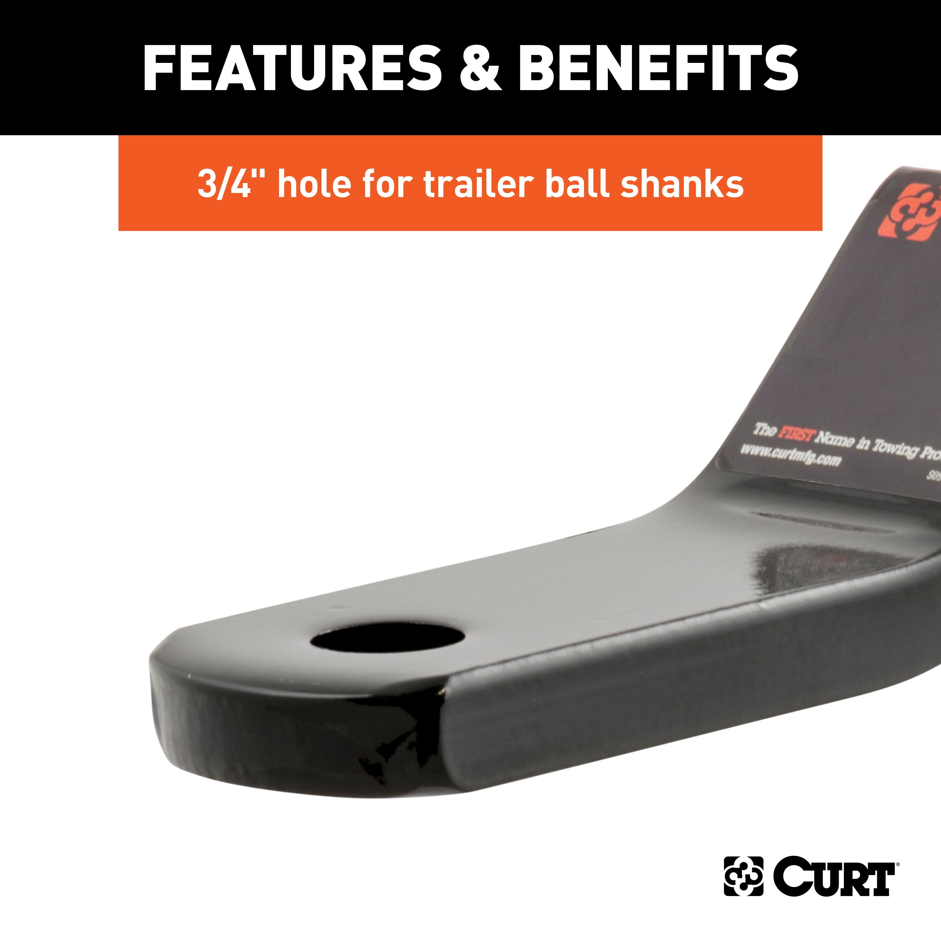 CURT Class 2 Trailer Hitch Ball Mount, Fits 1-1/4-Inch Receiver, 3,500 lbs, 3/4-Inch Hole, 1-Inch Drop, 3/8-Inch Rise Model 45503