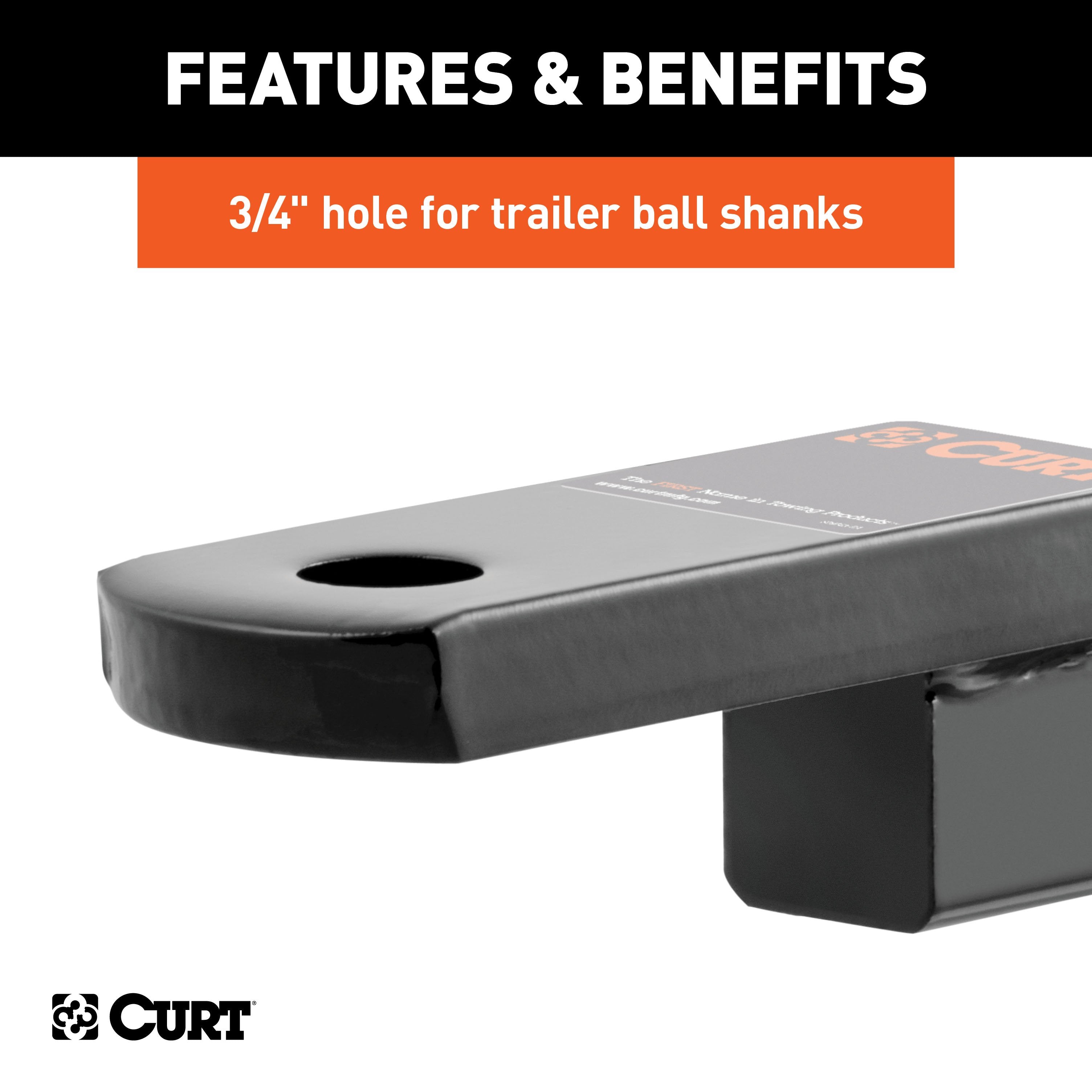 CURT Class 2 Trailer Hitch Ball Mount, Fits 1-1/4-Inch Receiver, 3,500 lbs, 3/4-Inch Hole, 1-1/4-In Drop, 3/4" Rise Model 45519