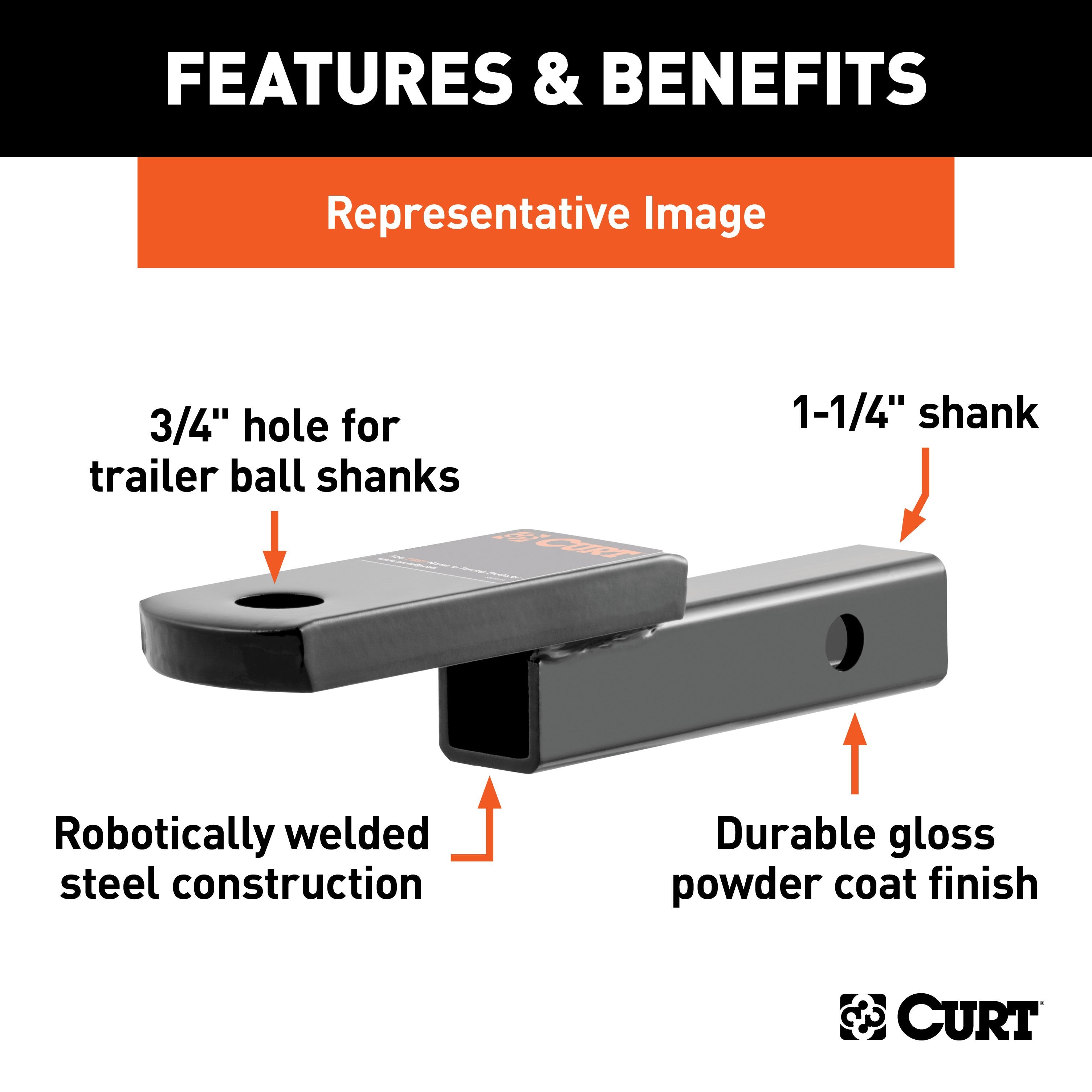 CURT Class 2 Trailer Hitch Ball Mount, Fits 1-1/4-Inch Receiver, 3,500 lbs, 3/4-Inch Hole, 3-1/4-Inch Drop, 2-5/8-Inch Rise Model 45521