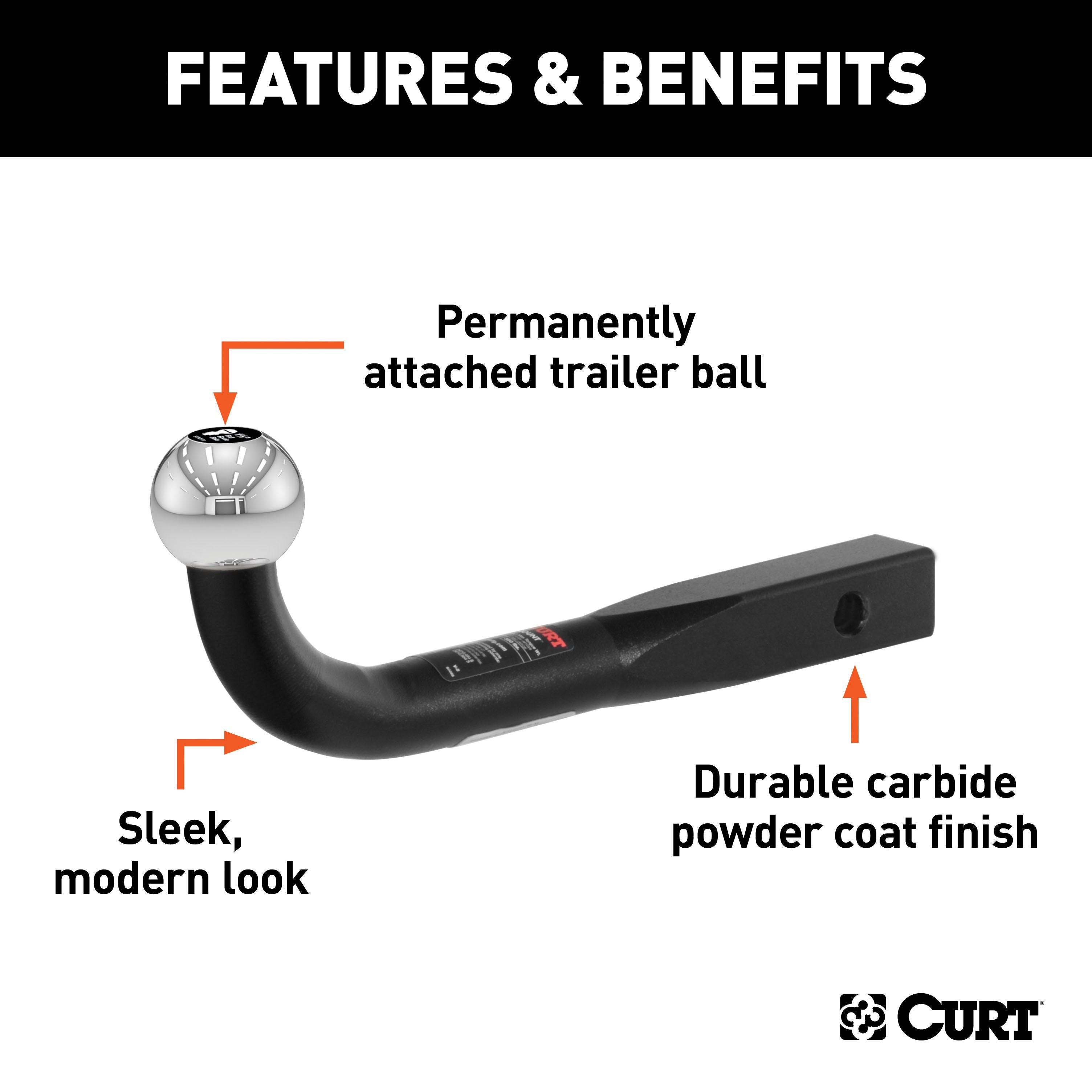 CURT Euro Trailer Hitch Mount with 1-7/8-Inch Ball, Fits 1-1/4-Inch Receiver, 3,500 lbs, 2-3/4-Inch Height Model 45551