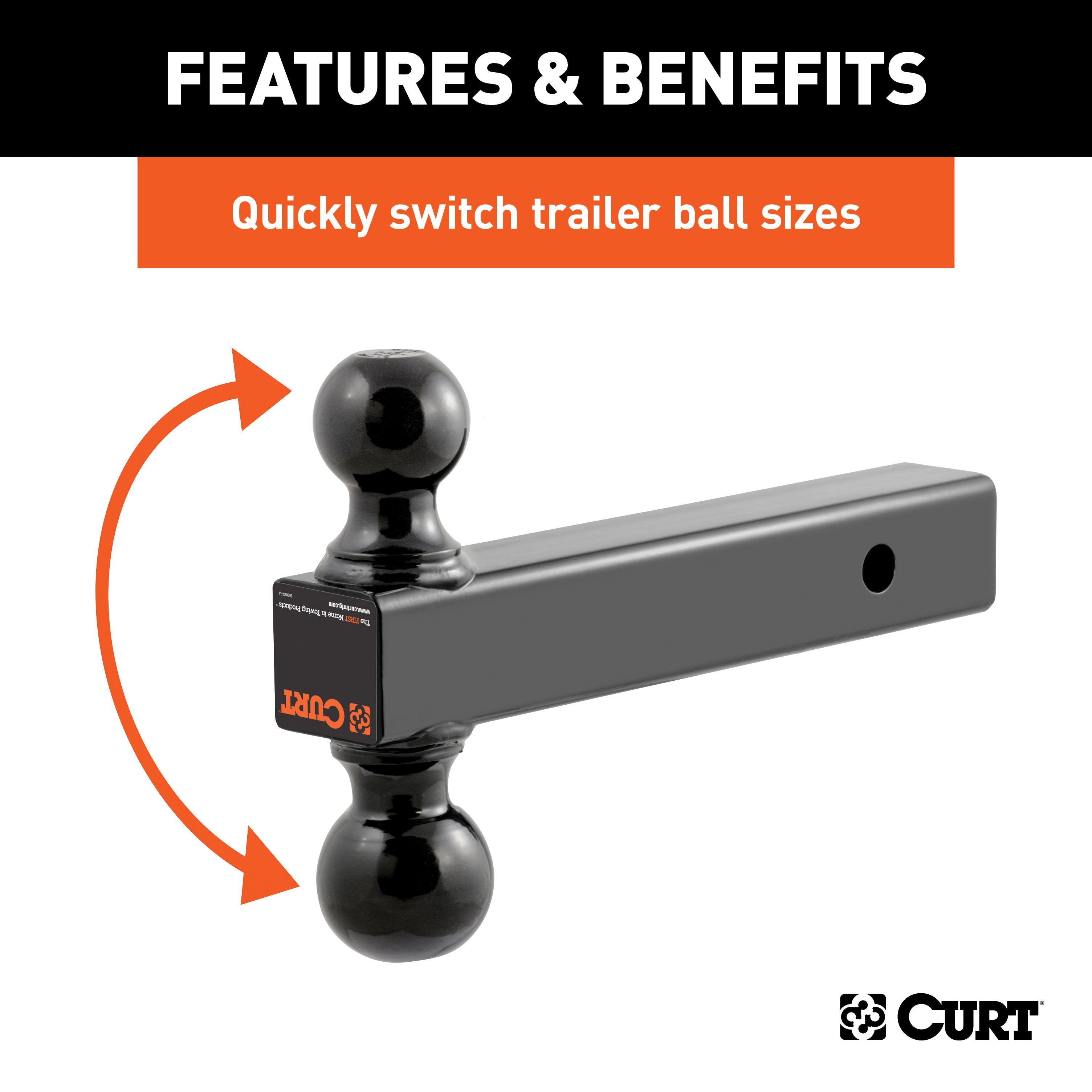 CURT Multi-Ball Trailer Hitch Ball Mount, 2, 2-5/16-Inch Balls, Fits 2-Inch Receiver, 10,000 lbs Model 45660