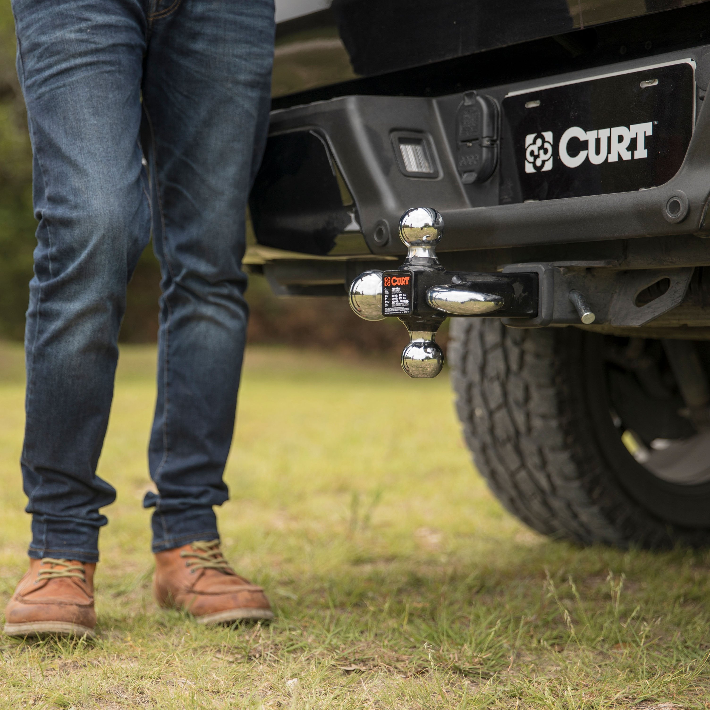CURT Multi-Ball Trailer Hitch Ball Mount, 1-7/8, 2, 2-5/16-Inch Balls and Tow Hook, Fits 2-Inch Receiver, 10,000 lbs Model 45675