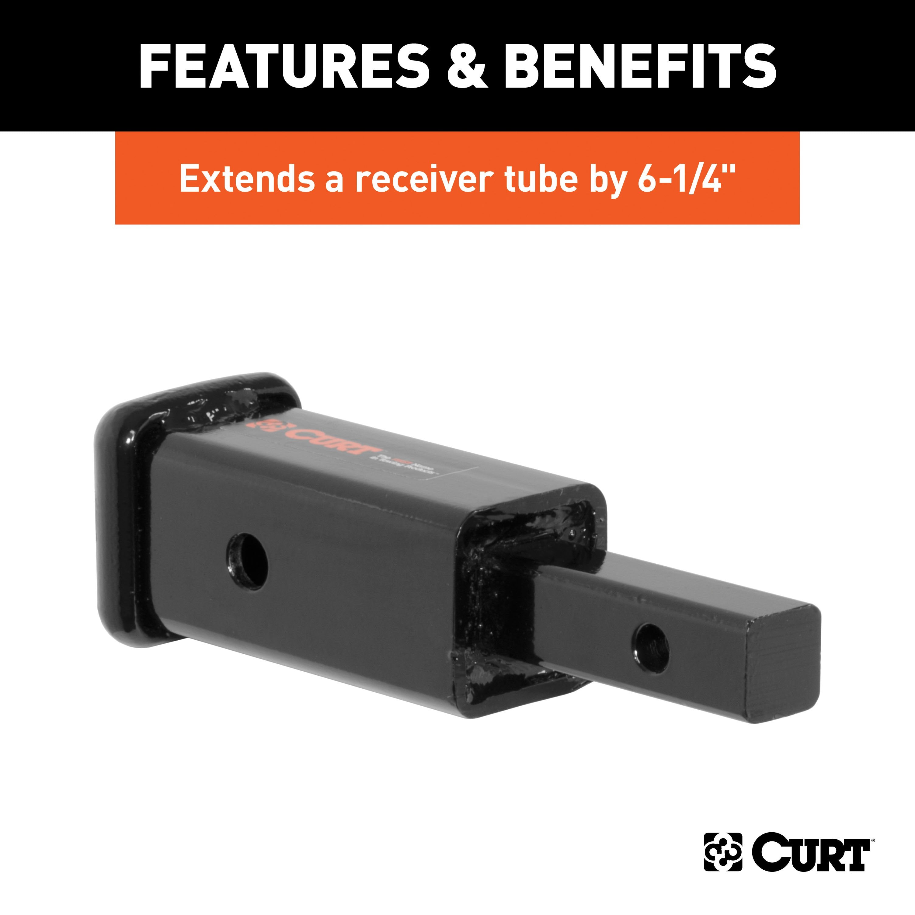CURT Trailer Hitch Receiver Adapter, 1-1/4 to 2-Inch, 6-1/4-In Extension, 350 lbs Model 45785