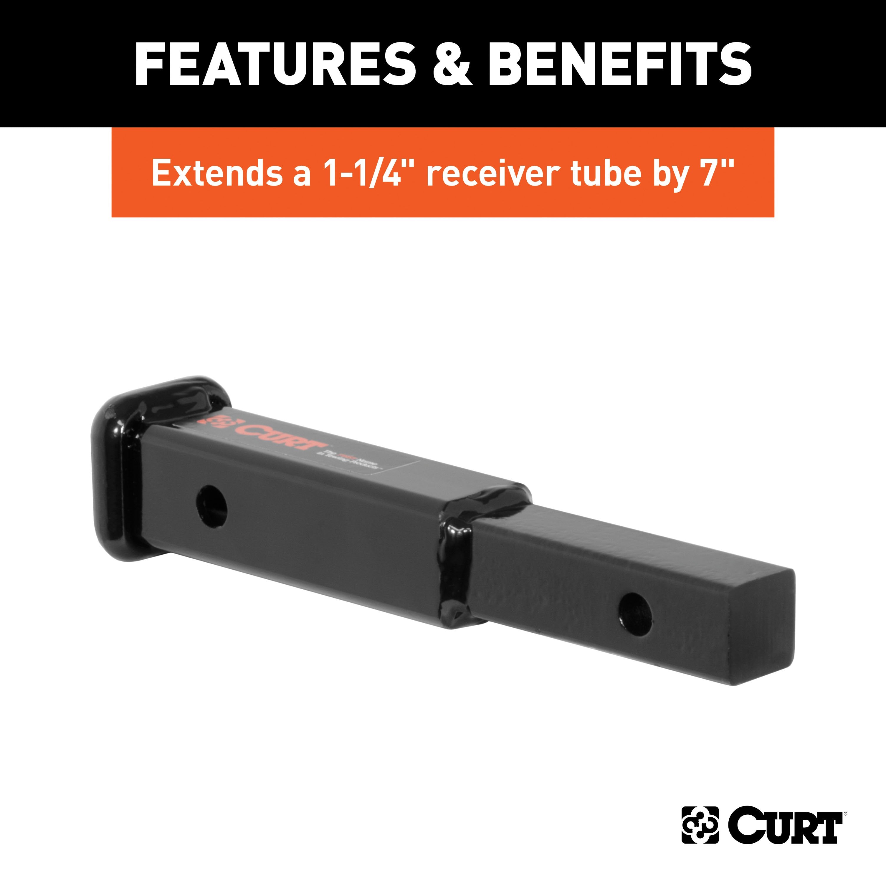 CURT 7-Inch Long Trailer Hitch Extension for 1-1/4-Inch Receiver, 350 lbs Model 45789