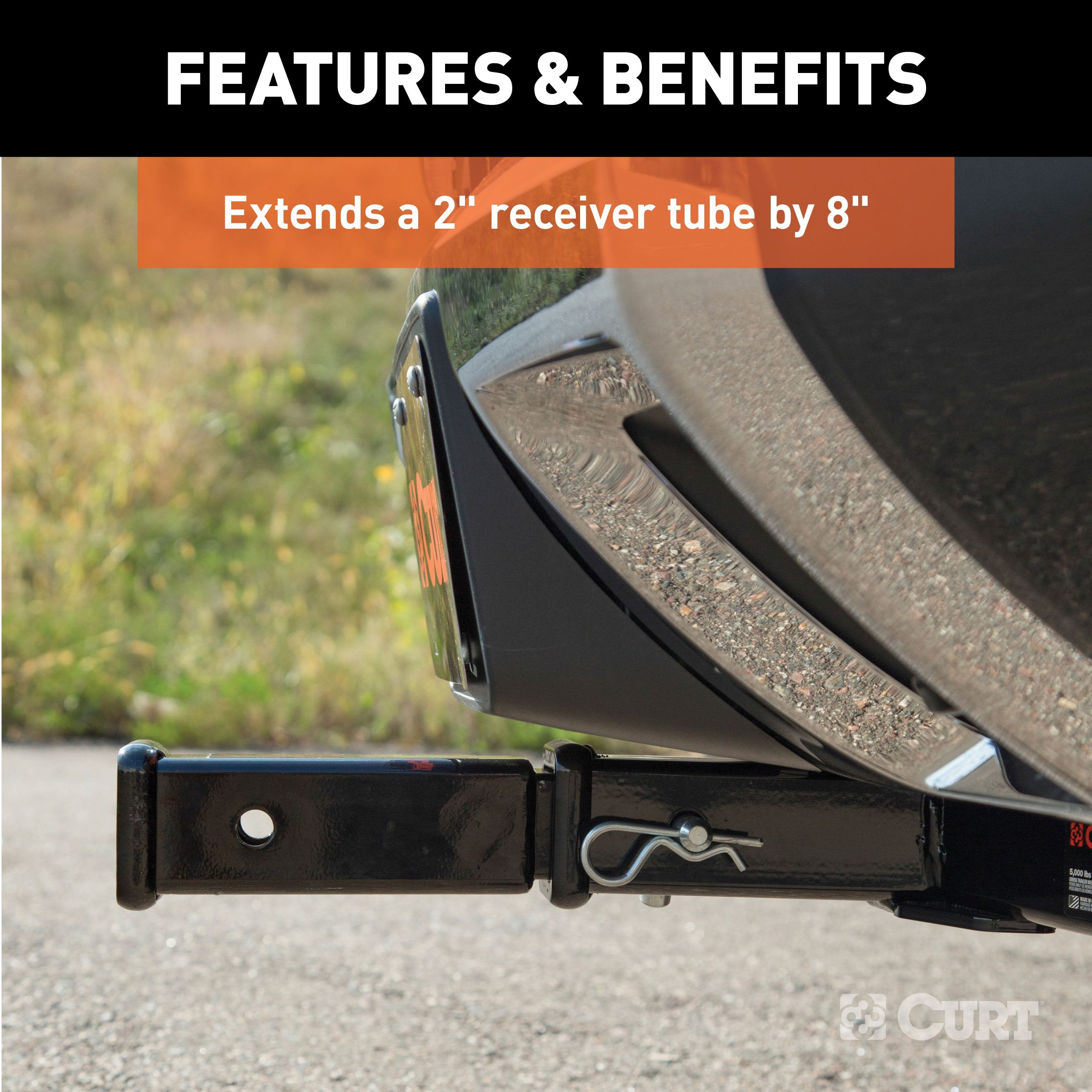 CURT 8-Inch Long Trailer Hitch Extension with Solid Shank for 2-Inch Receiver, 3,500 lbs Model 45791