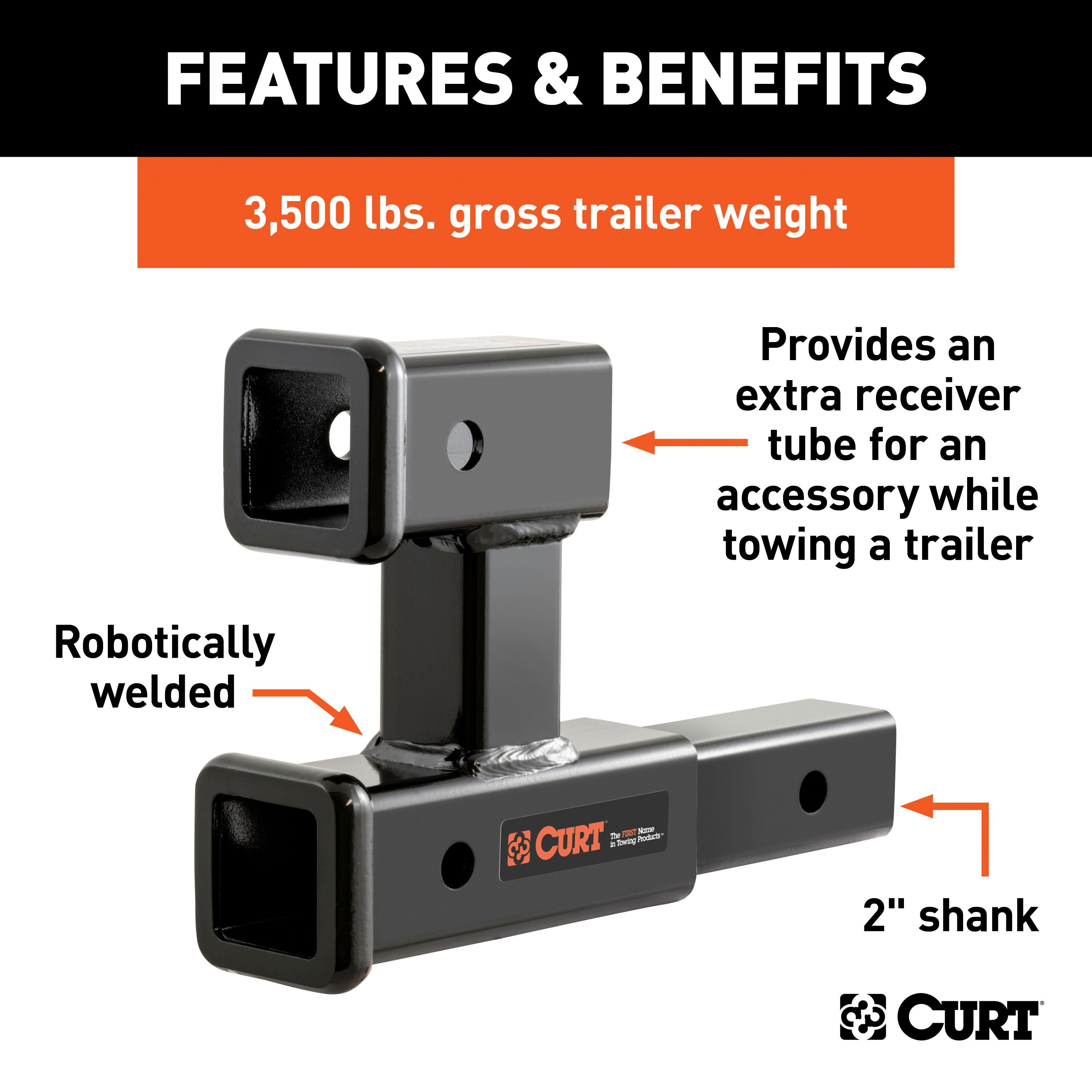 CURT Dual Receiver Trailer Hitch Ball Mount, 2-Inch, 3,500 lbs Model 45792