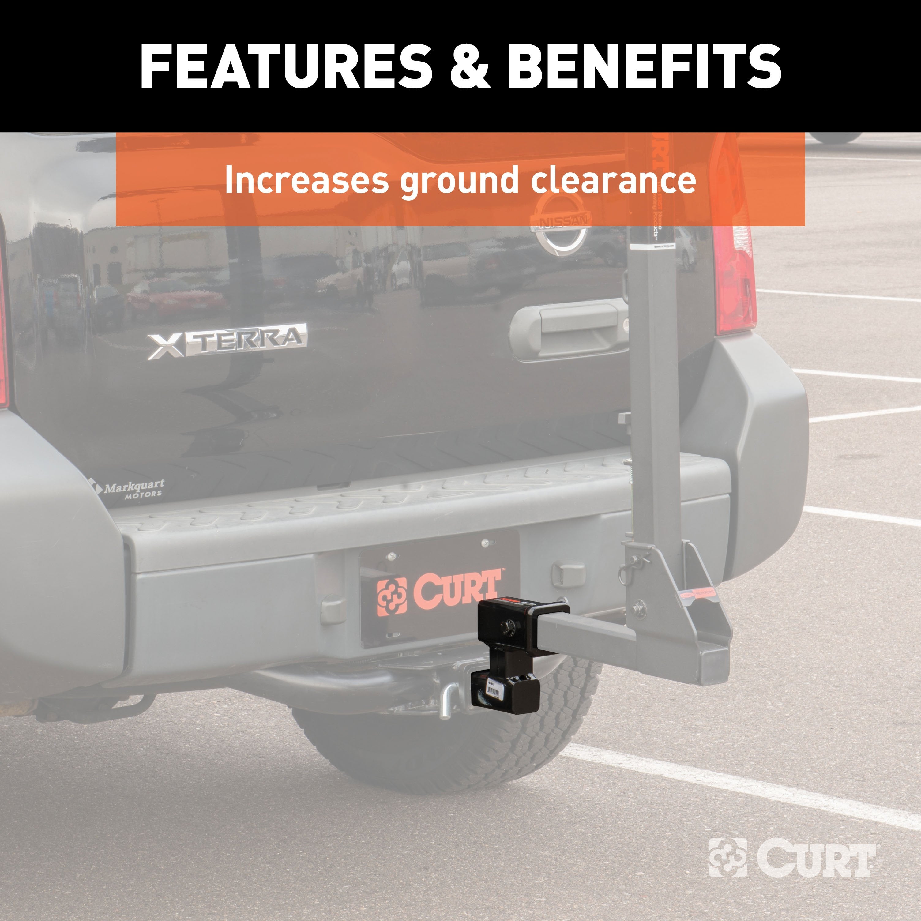CURT Raised Trailer Hitch Extender, Fits 2-Inch Receiver, Extends 5-1/4", 4-1/4-In Rise Model 45794