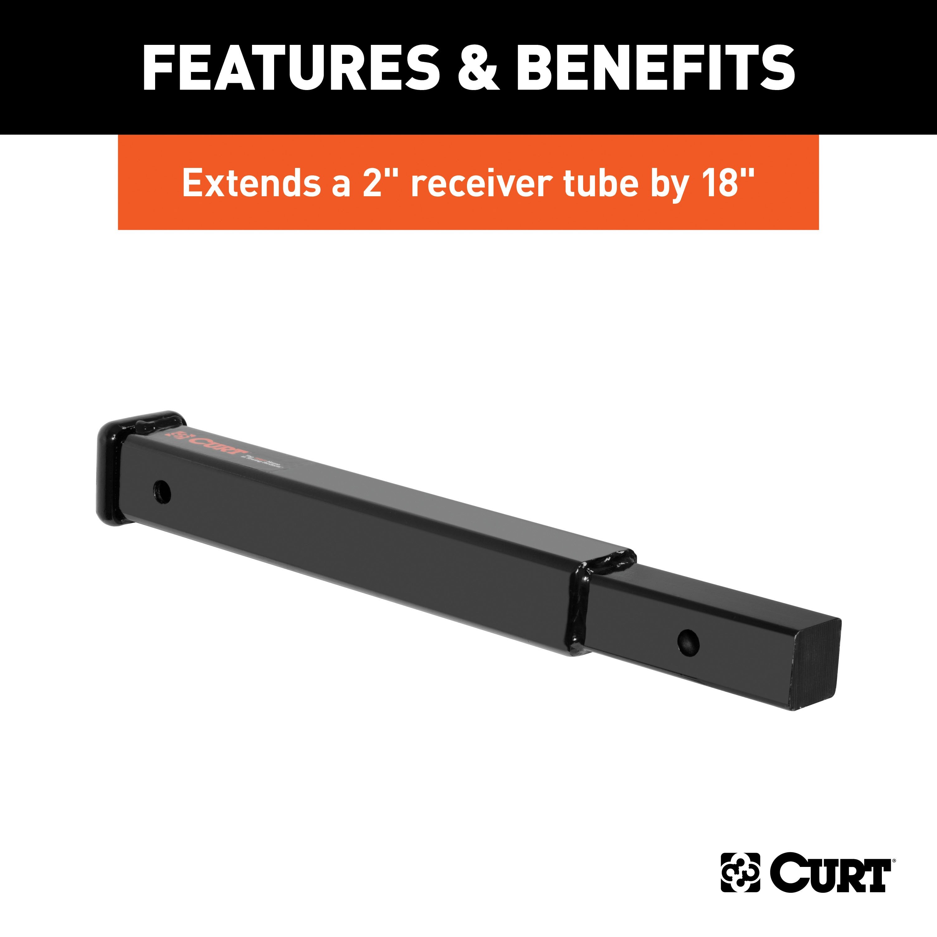 CURT 18-Inch Long Trailer Hitch Extension for 2-Inch Receiver, 3,500 lbs Model 45796