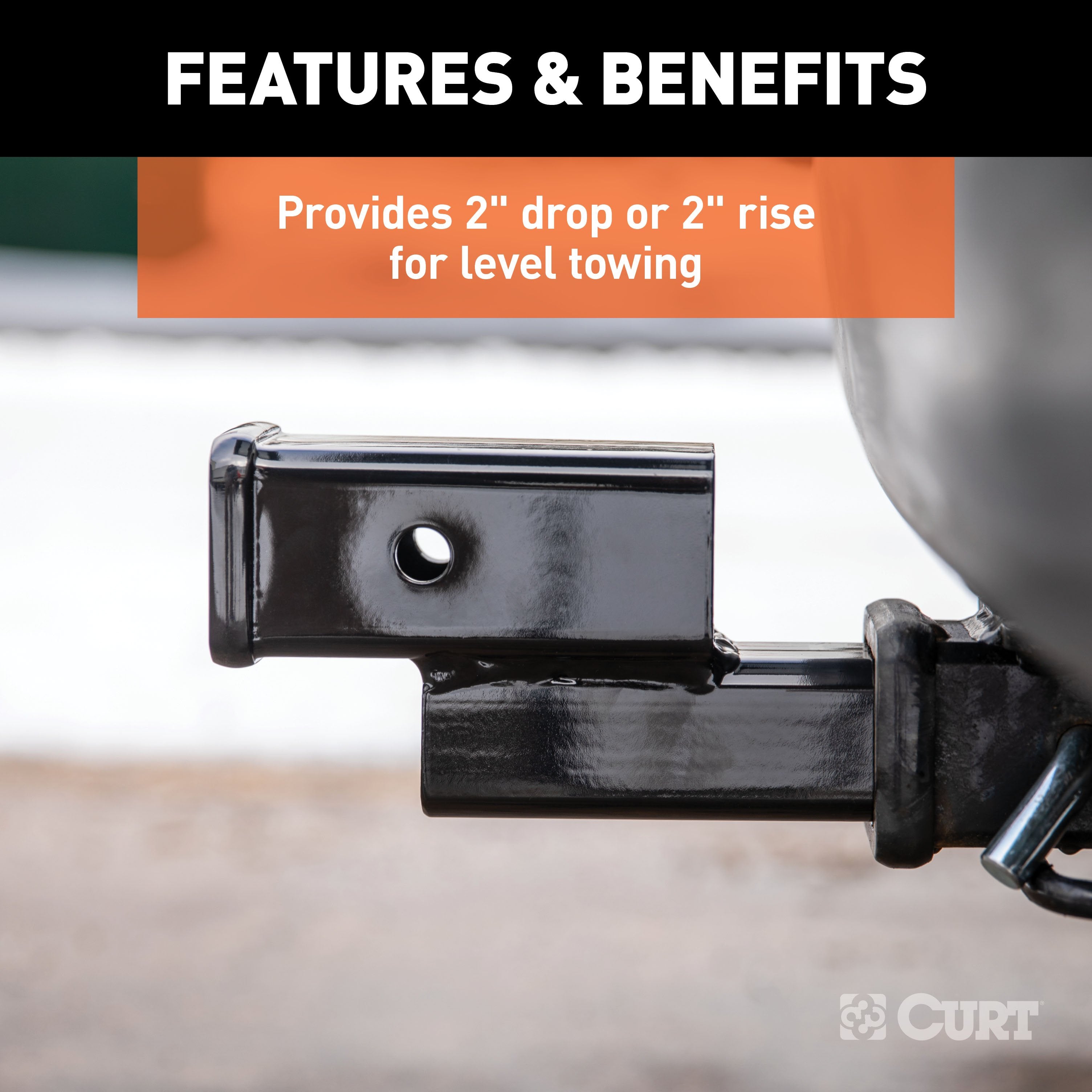 CURT Trailer Hitch Adapter, 2-Inch Receiver, 2-In Drop or Rise, 7,500 lbs Model 45797