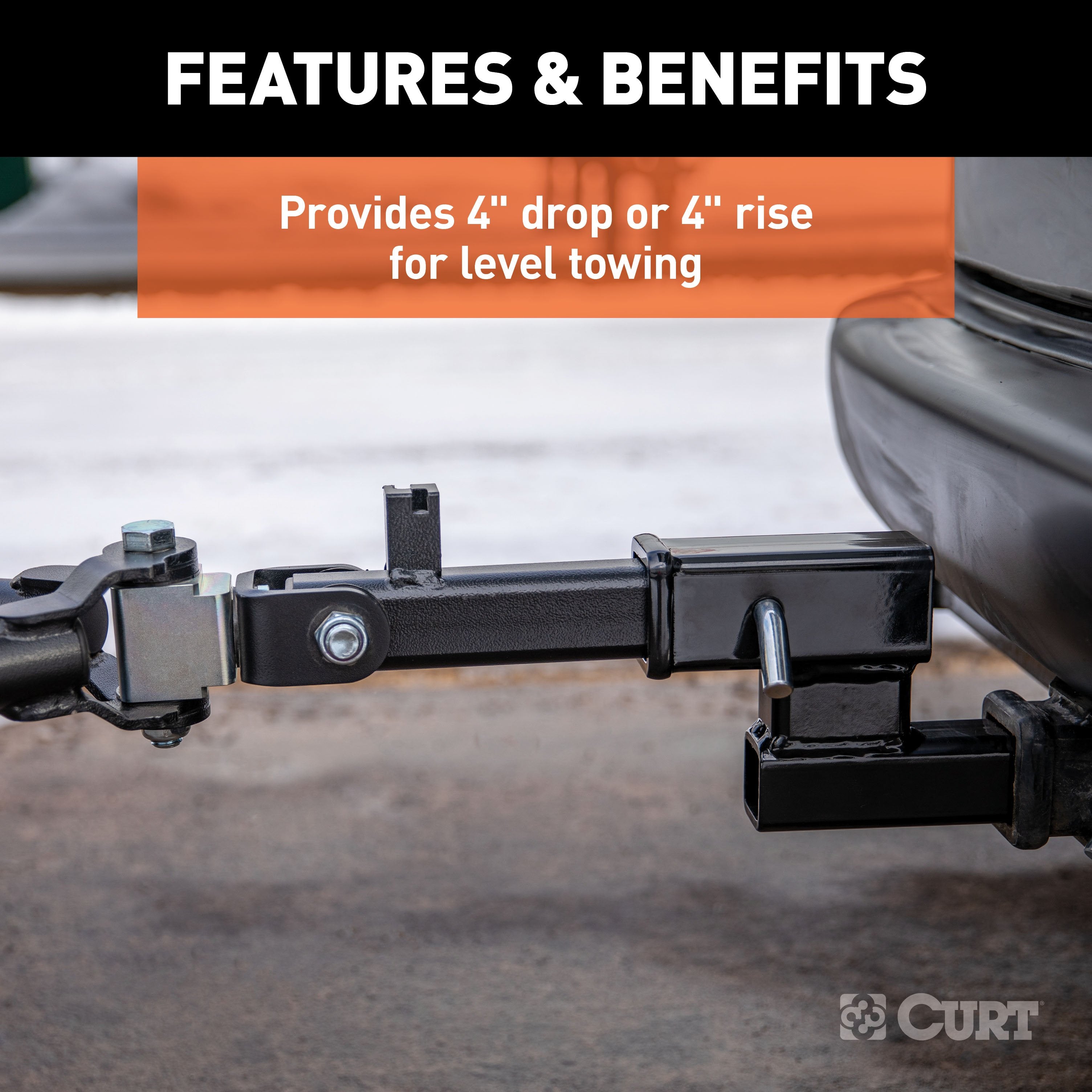 CURT Trailer Hitch Adapter, 2-Inch Receiver, 4-In Drop or Rise, 7,500 lbs Model 45798