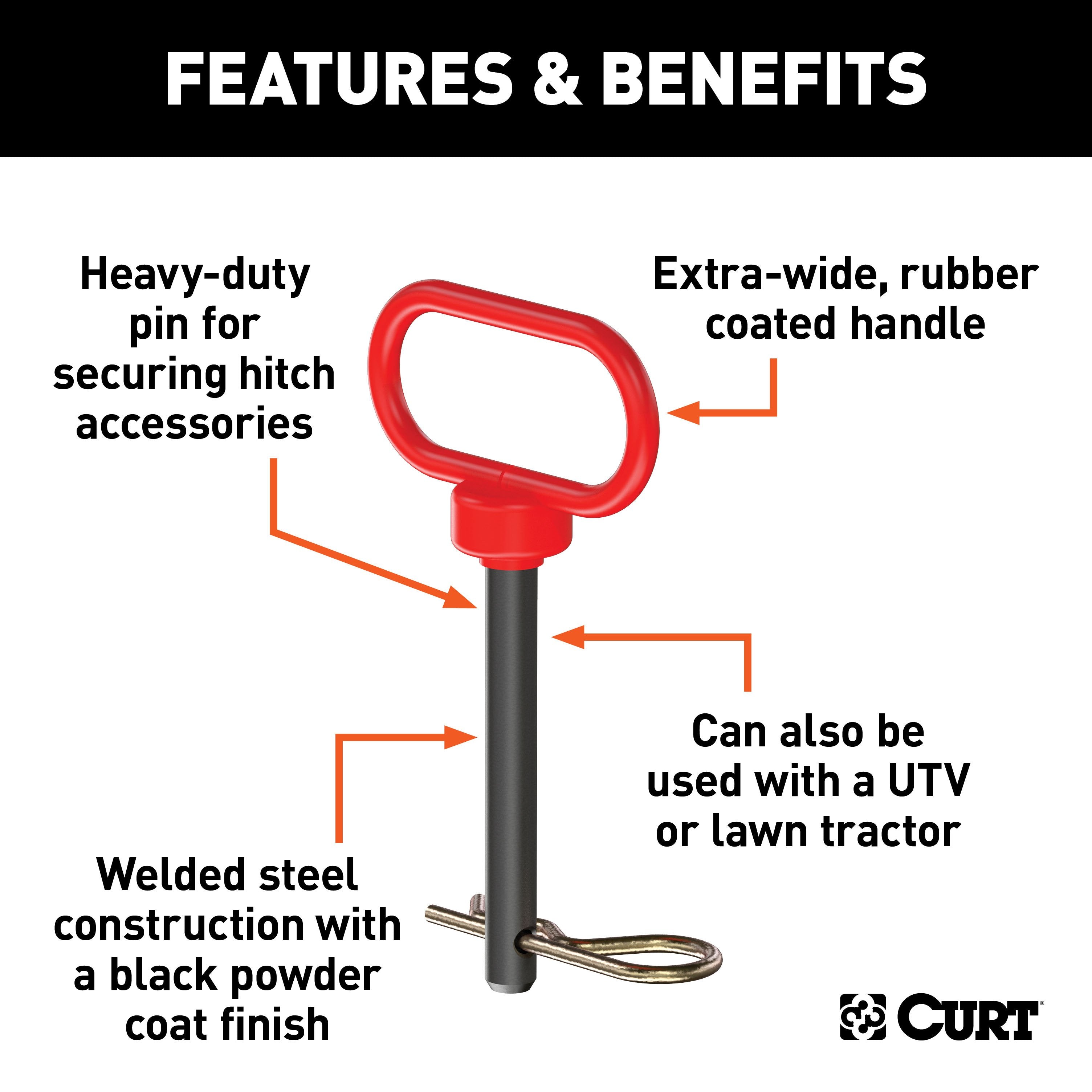 CURT 1/2 x 3-5/8-Inch Clevis Pin Hitch with Rubber-Coated Handle and Clip Model 45805