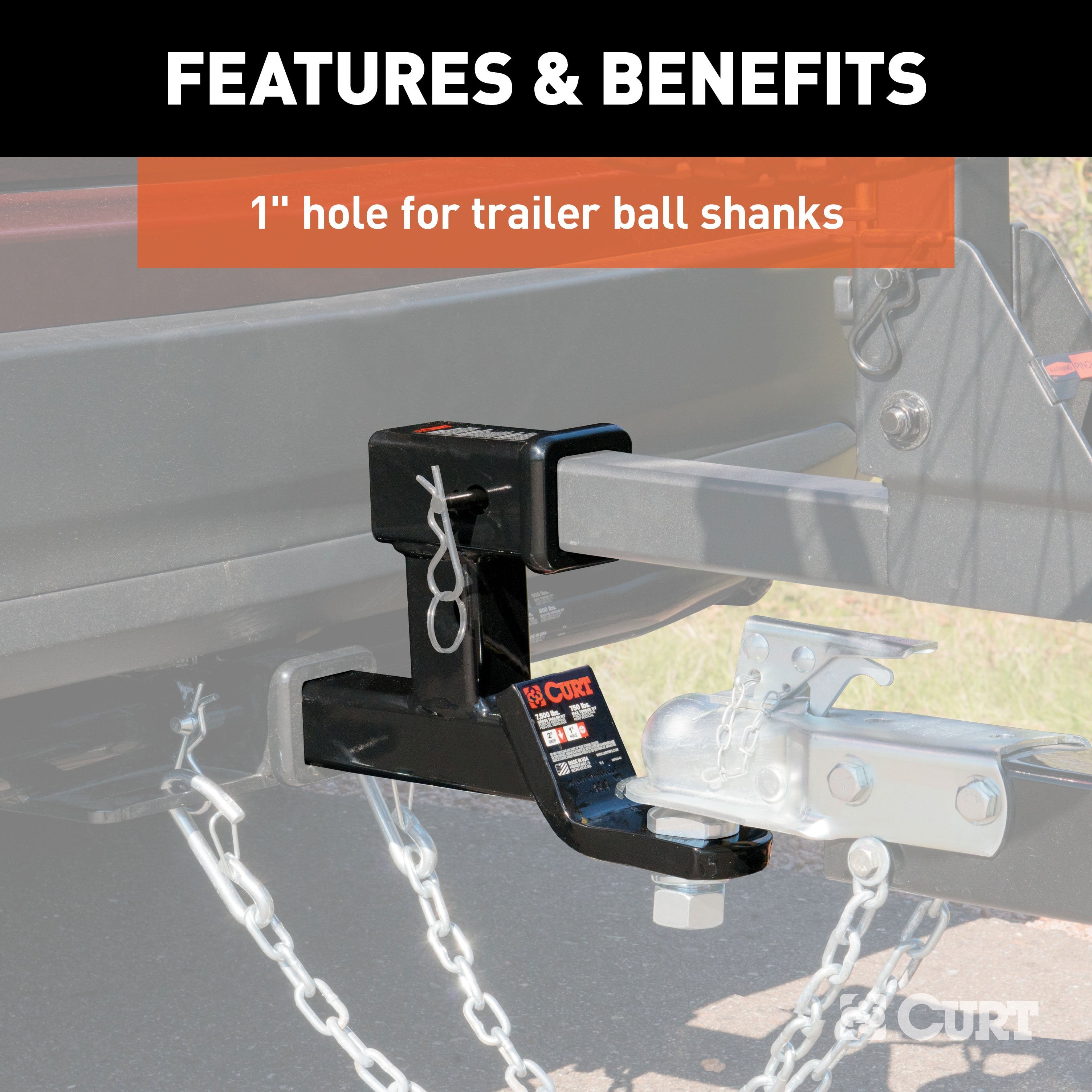 CURT Trailer Hitch Ball Mount, 2-Inch Receivers, 7,500 lbs, 1-Inch Hole, 2-In Drop Model 45810