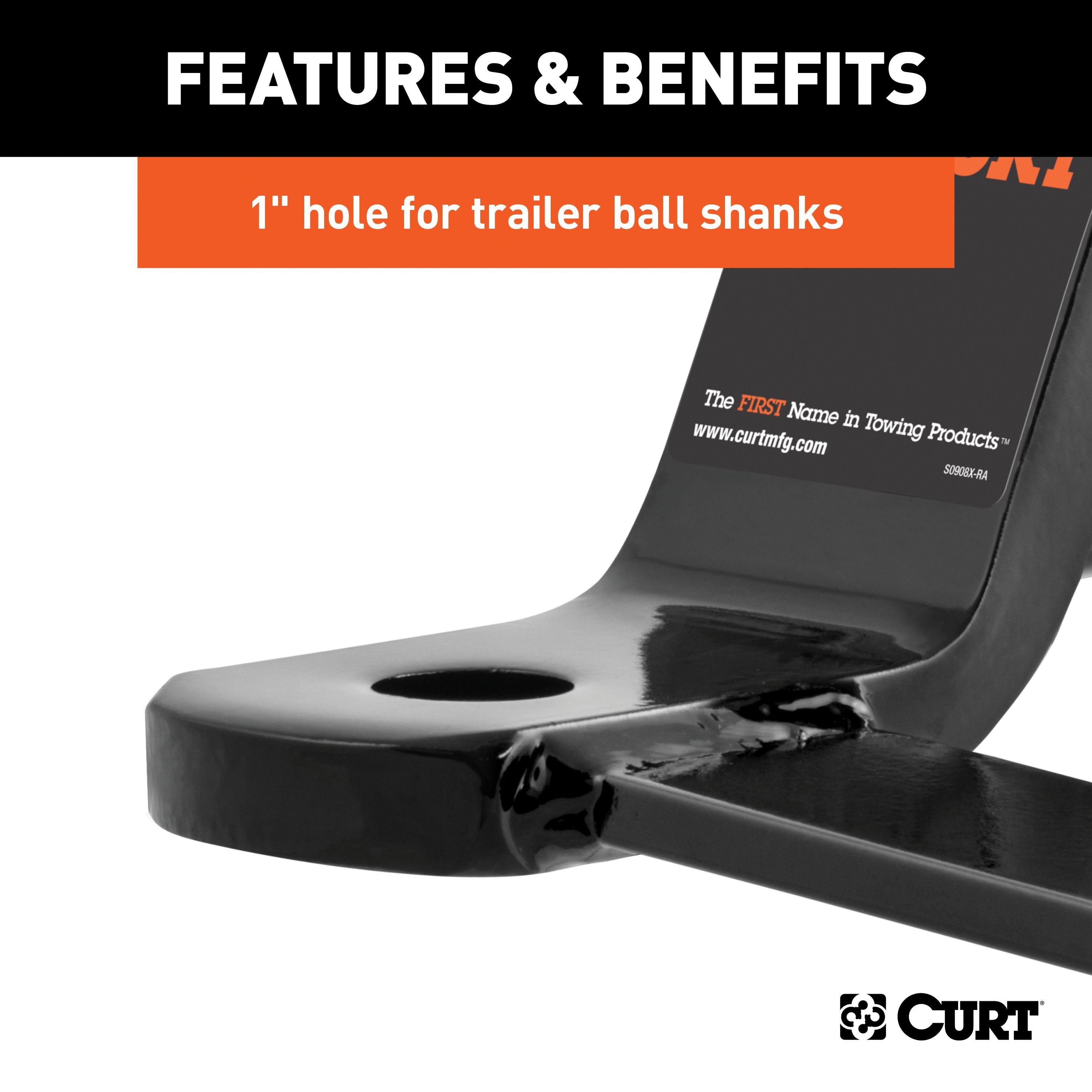 CURT Anti Sway Trailer Hitch Ball Mount, Fits 2-Inch Receiver, 7,500 lbs, 1-Inch and 5/8-Inch Holes, 2-In Drop Model 45820