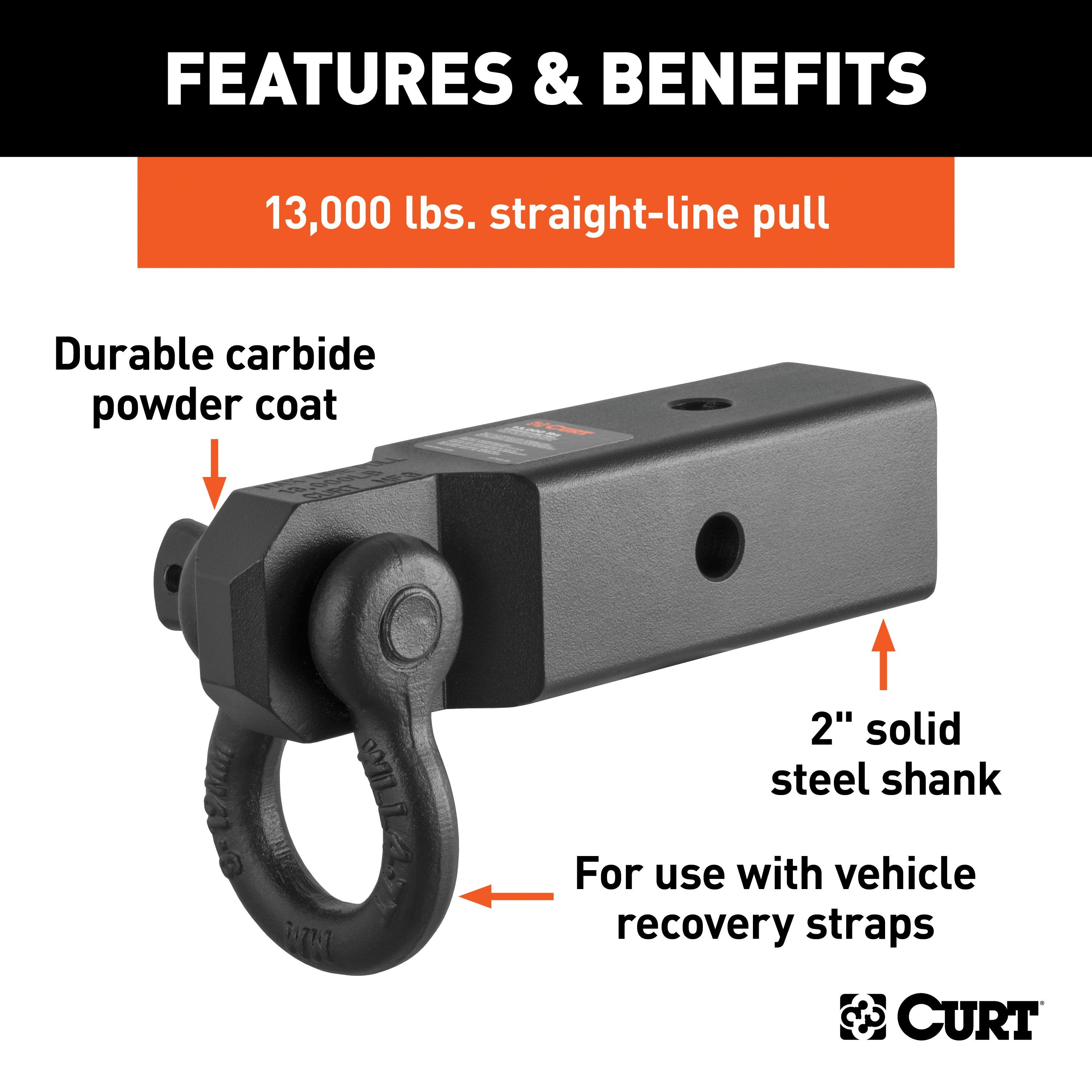 CURT D-Ring Shackle Mount Trailer Hitch, Fits 2-1/2-Inch Receiver, 13,000 lbs Model 45831