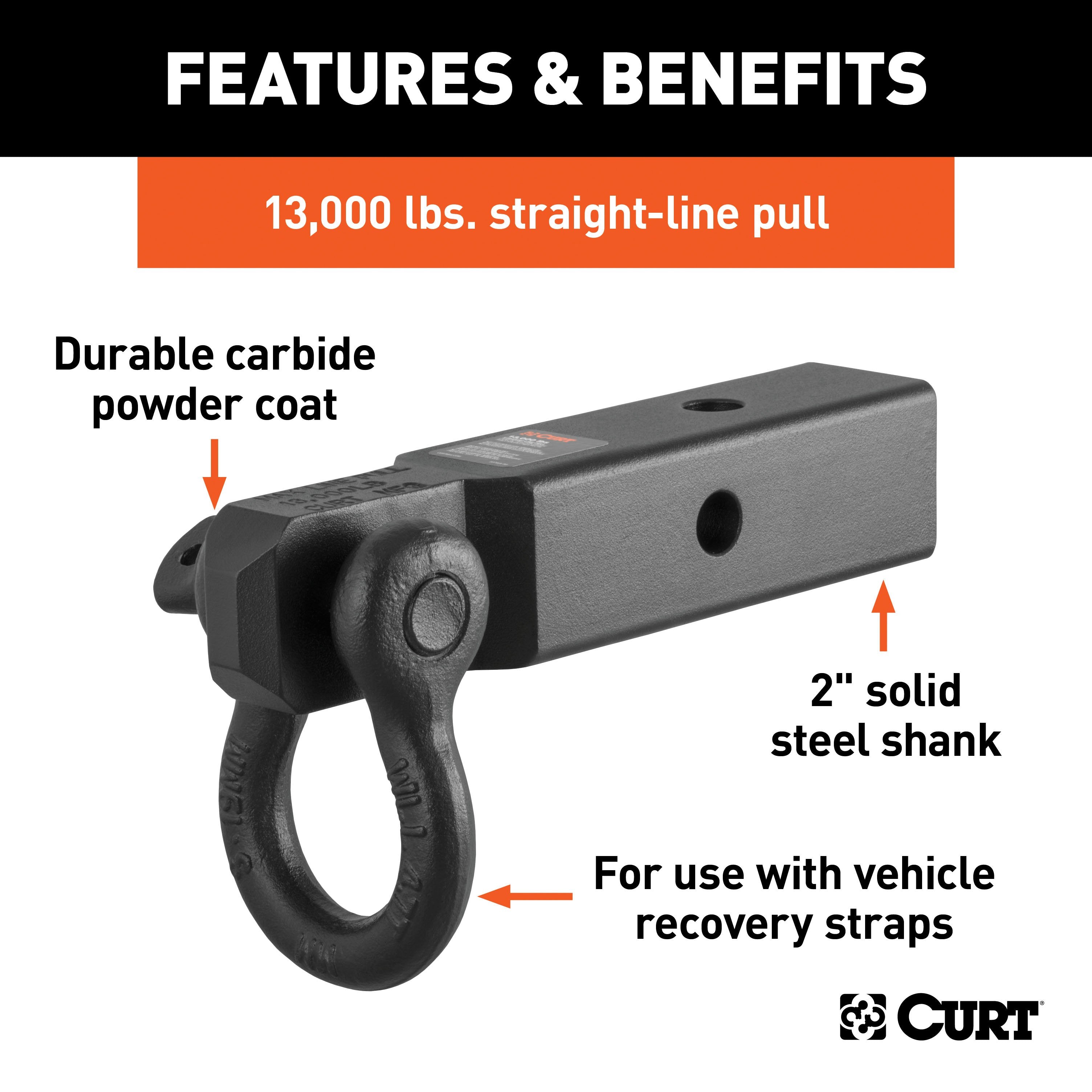 CURT D-Ring Shackle Mount Trailer Hitch, Fits 2-Inch Receiver, 13,000 lbs Model 45832