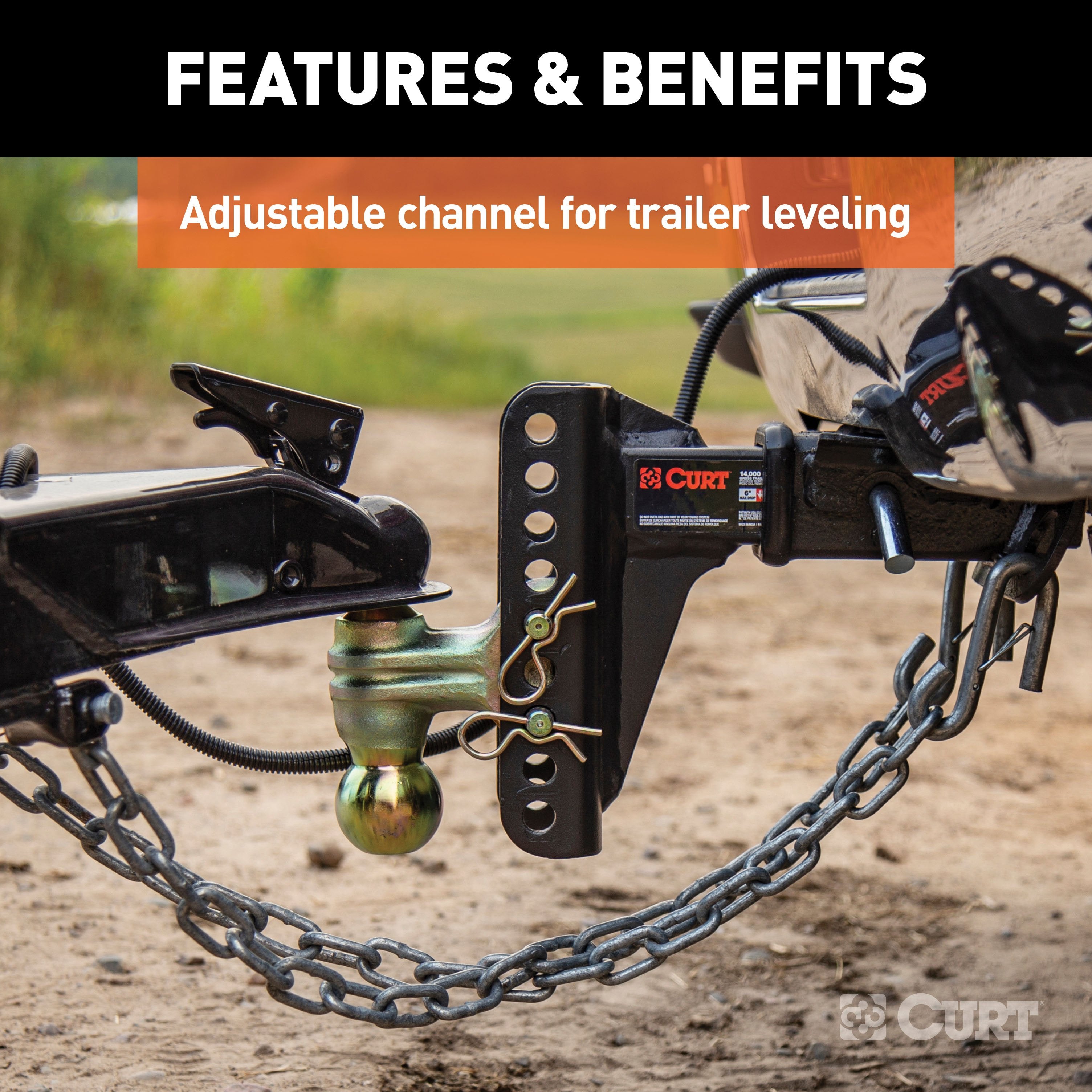 CURT Adjustable Trailer Hitch Ball Mount, 2-Inch Receiver, 6-Inch Drop, 2 and 2-5/16-Inch Balls, 14,000 lbs Model 45900