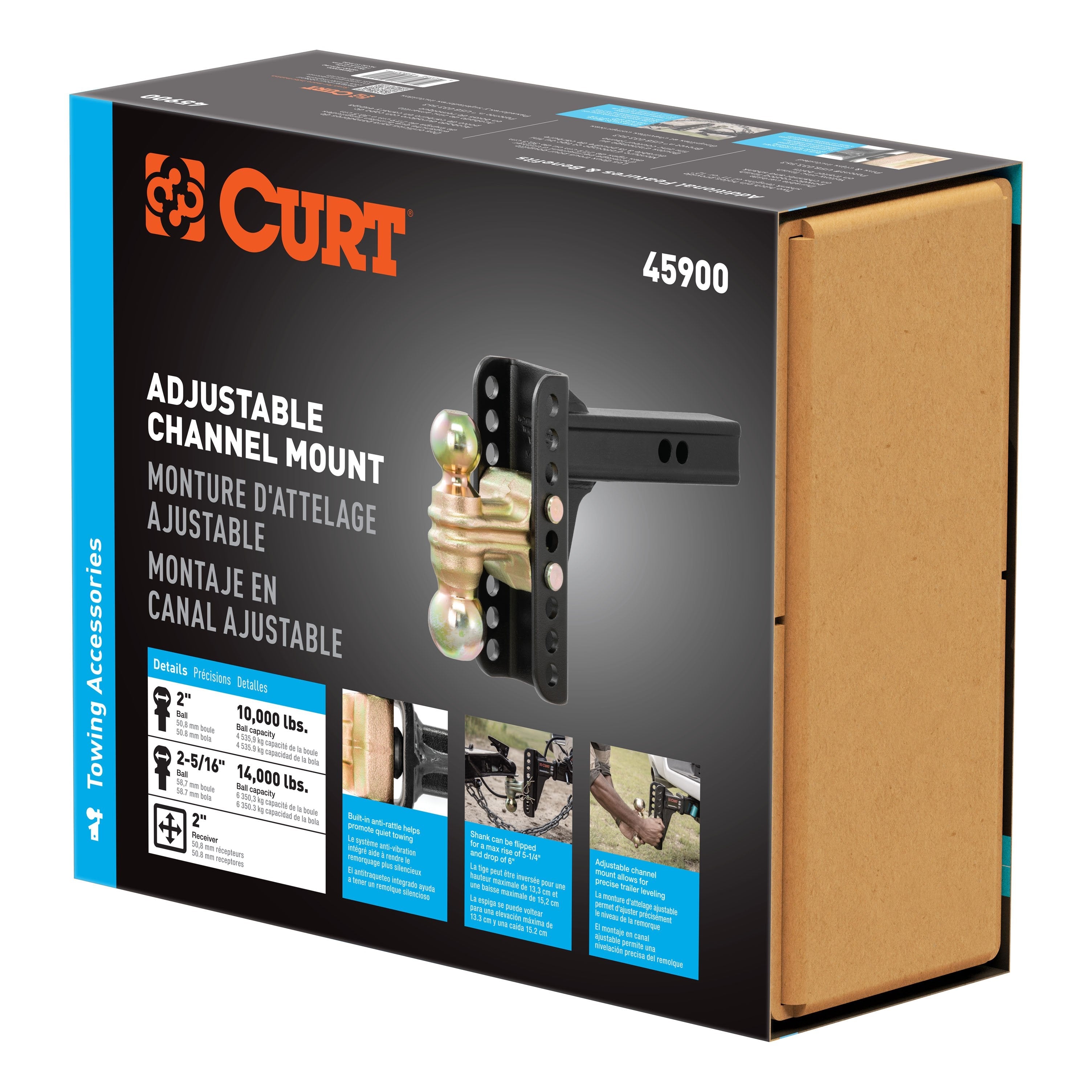CURT Adjustable Trailer Hitch Ball Mount, 2-Inch Receiver, 6-Inch Drop, 2 and 2-5/16-Inch Balls, 14,000 lbs Model 45900