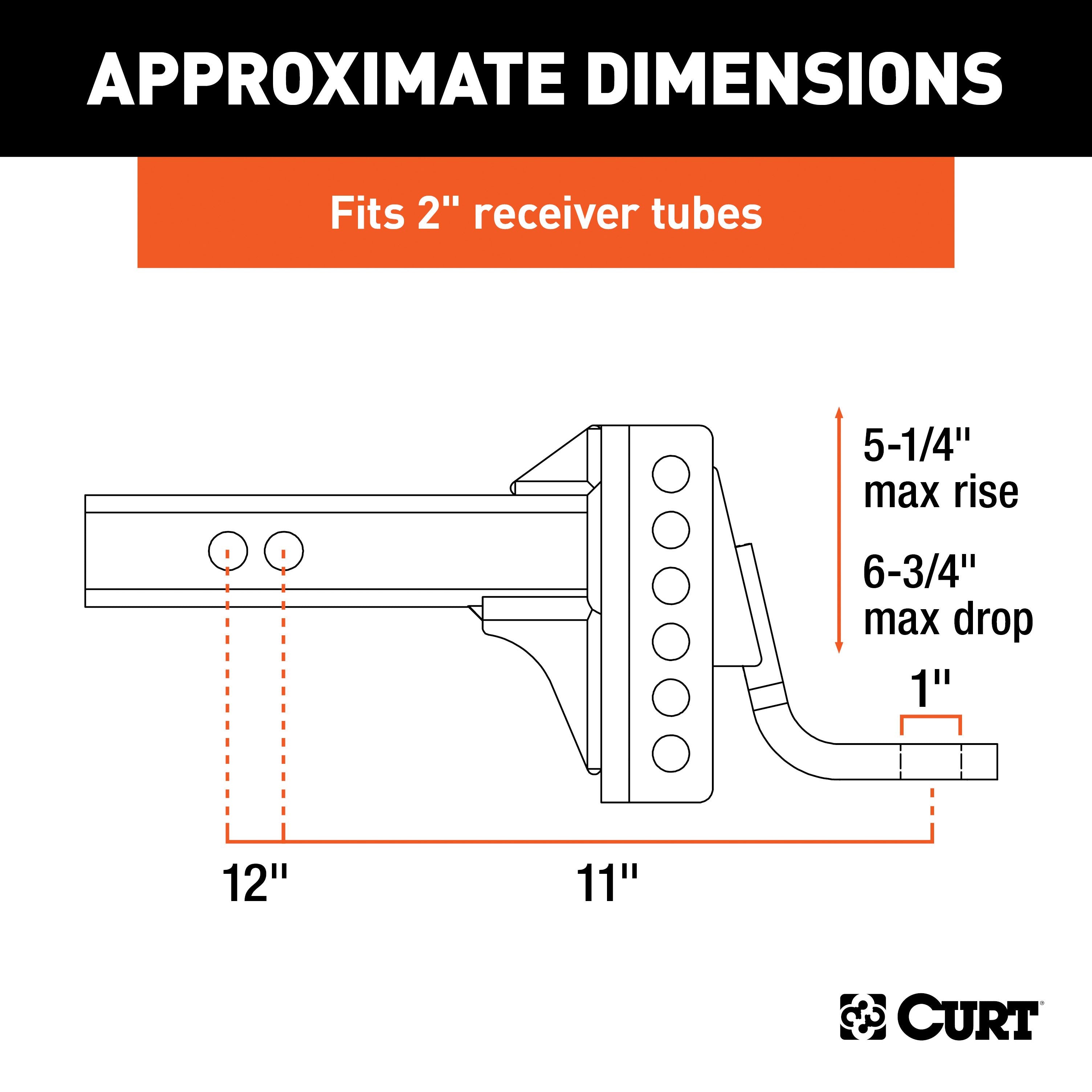 CURT Adjustable Trailer Hitch Ball Mount, 2-Inch Receiver, 6-3/4-Inch Drop, 1-Inch Hole, 6,000 lbs Model 45901