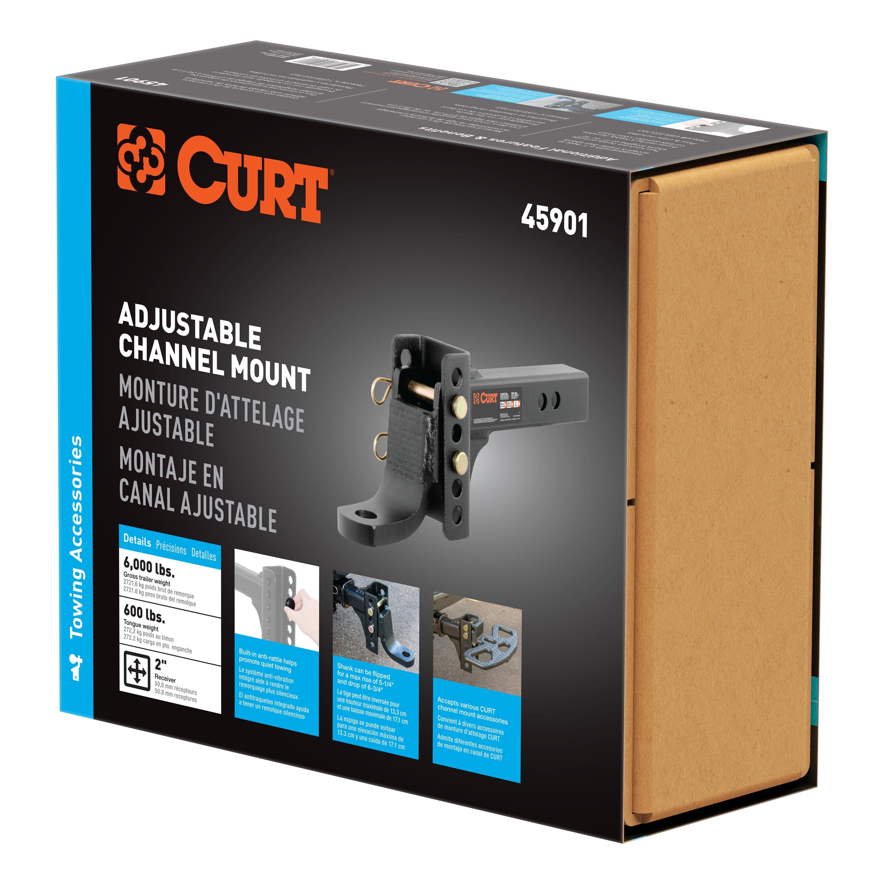 CURT Adjustable Trailer Hitch Ball Mount, 2-Inch Receiver, 6-3/4-Inch Drop, 1-Inch Hole, 6,000 lbs Model 45901