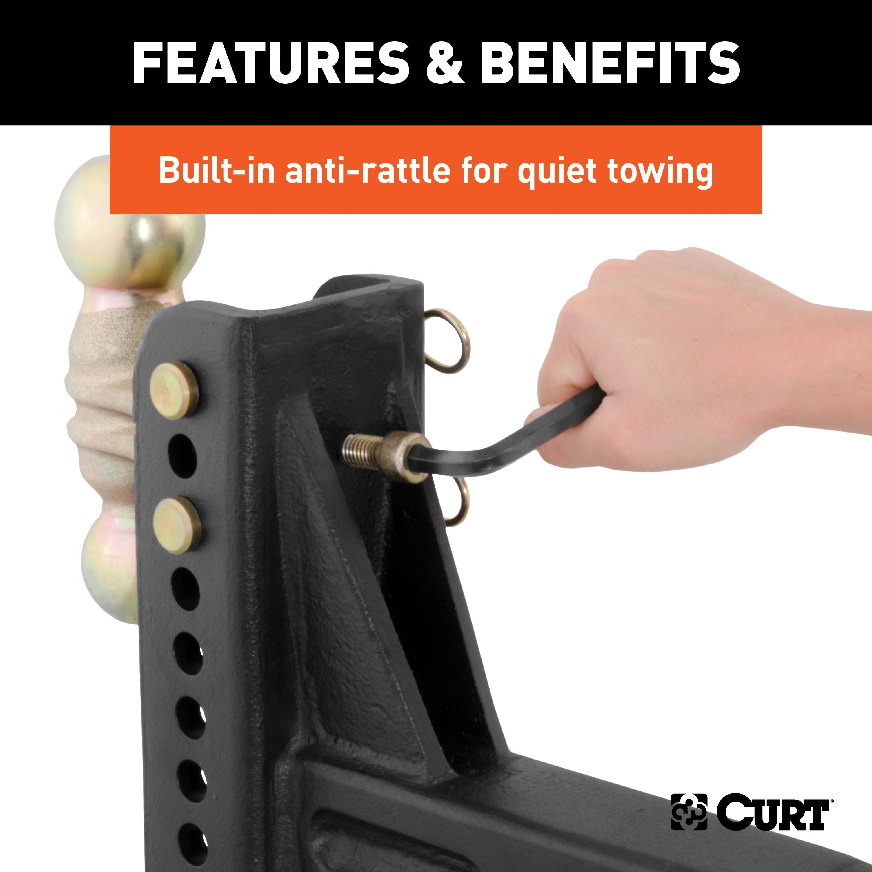 CURT Adjustable Trailer Hitch Ball Mount, 2-1/2-Inch Receiver, 6-Inch Drop, 2 and 2-5/16-Inch Balls, 20,000 lbs Model 45902