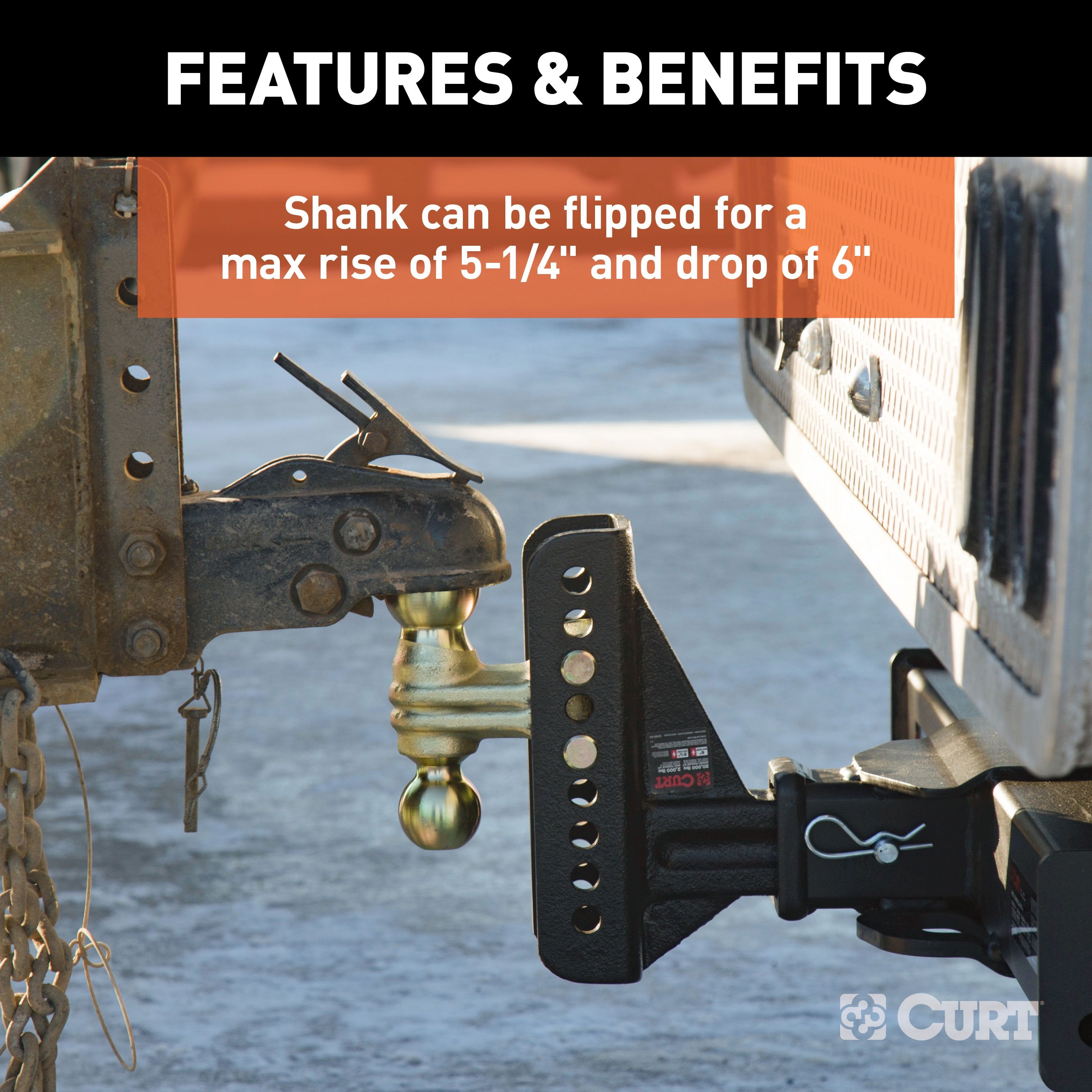CURT Adjustable Trailer Hitch Ball Mount, 2-1/2-Inch Receiver, 6-Inch Drop, 2 and 2-5/16-Inch Balls, 20,000 lbs Model 45902
