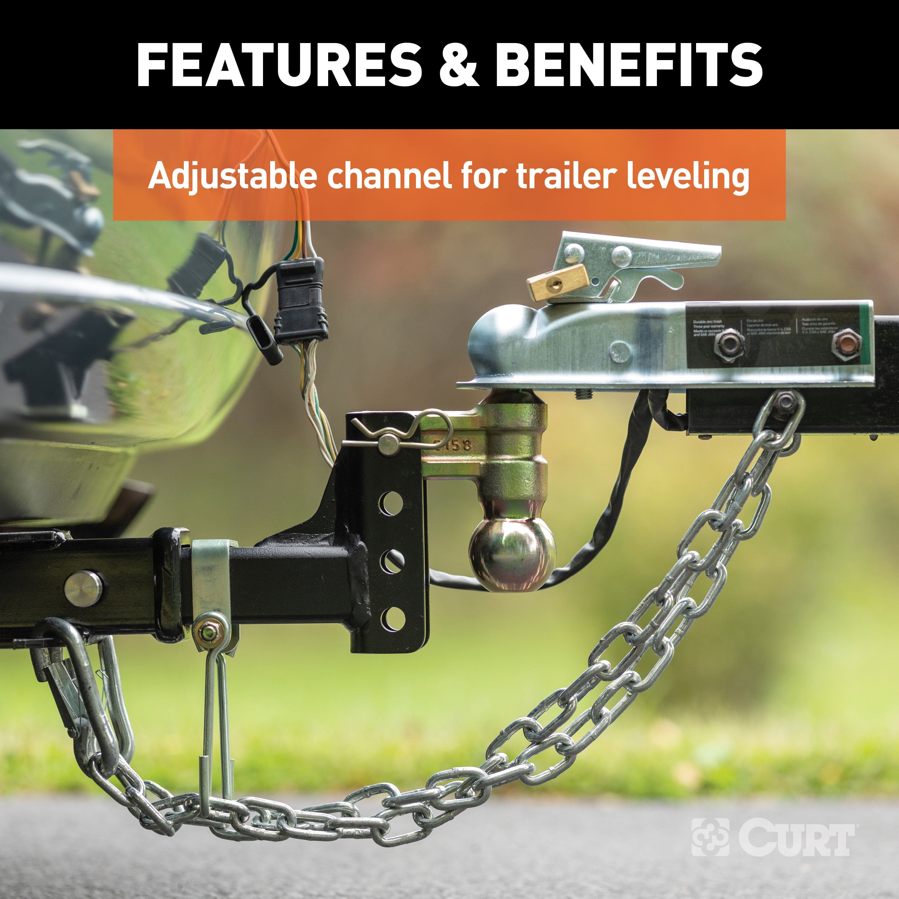 CURT Slim Adjustable Trailer Hitch Ball Mount, Fits 2-Inch Receiver, 3-3/4-In Drop, 2 or 2-5/16-Inch Balls, 10,000 Pounds Model 45903