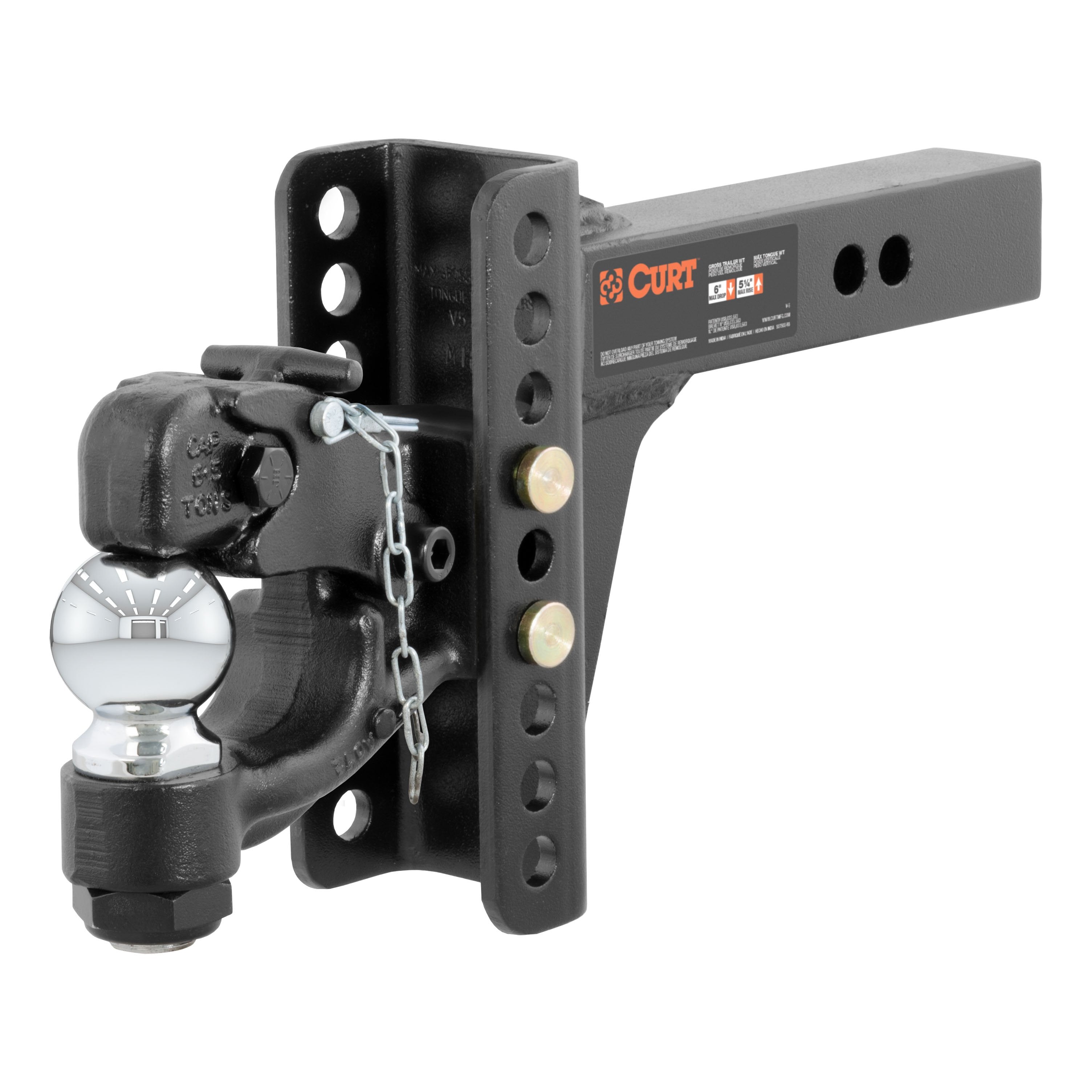 CURT Adjustable Pintle Hitch Combination, 2-Inch Receiver, 6-Inch Drop, 2-5/16-Inch Ball, 13,000 lbs Model 45907