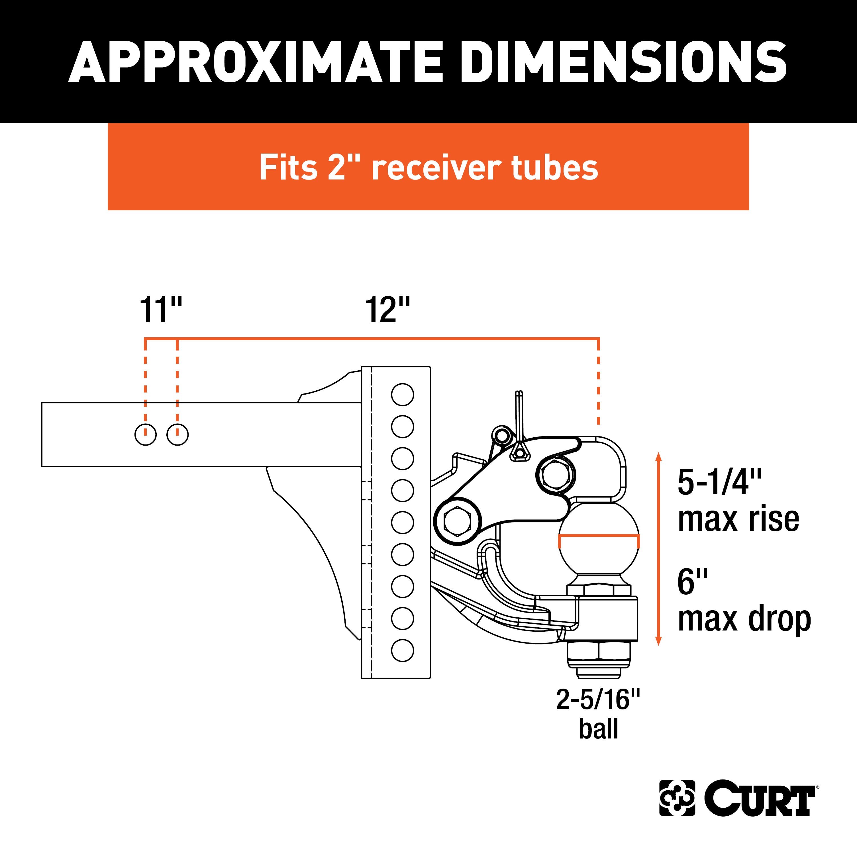 CURT Adjustable Pintle Hitch Combination, 2-Inch Receiver, 6-Inch Drop, 2-5/16-Inch Ball, 13,000 lbs Model 45907