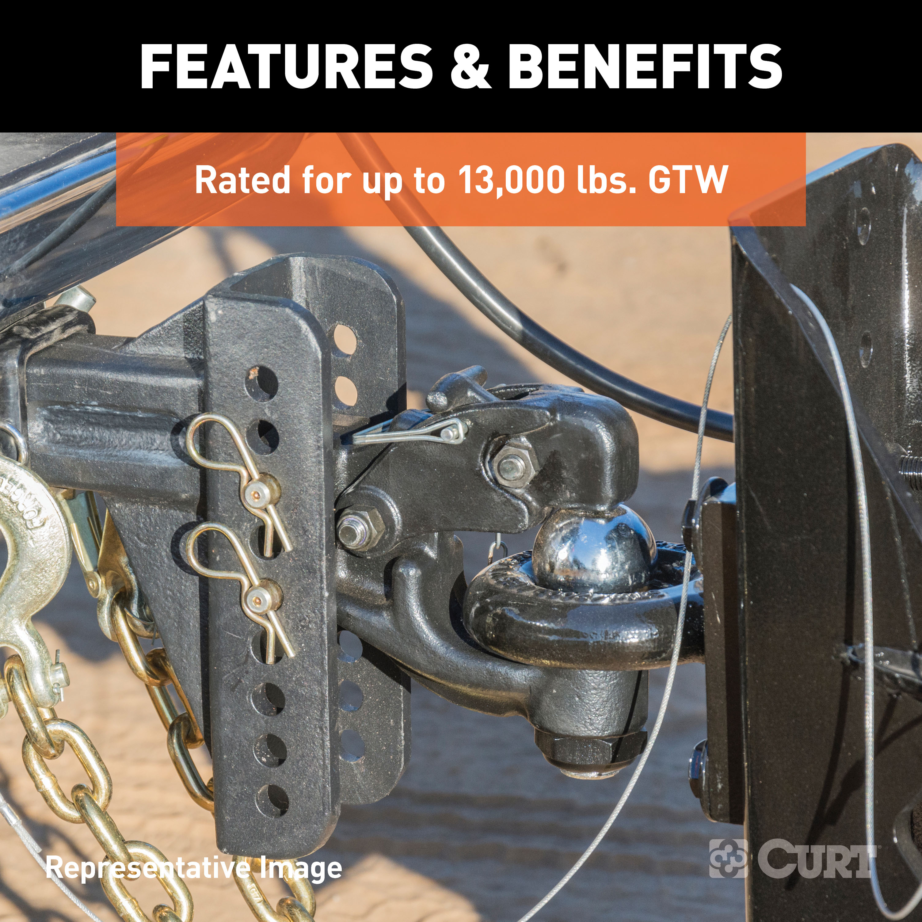 CURT Adjustable Pintle Hitch Combination, 2-Inch Receiver, 6-Inch Drop, 2-5/16-Inch Ball, 13,000 lbs Model 45907
