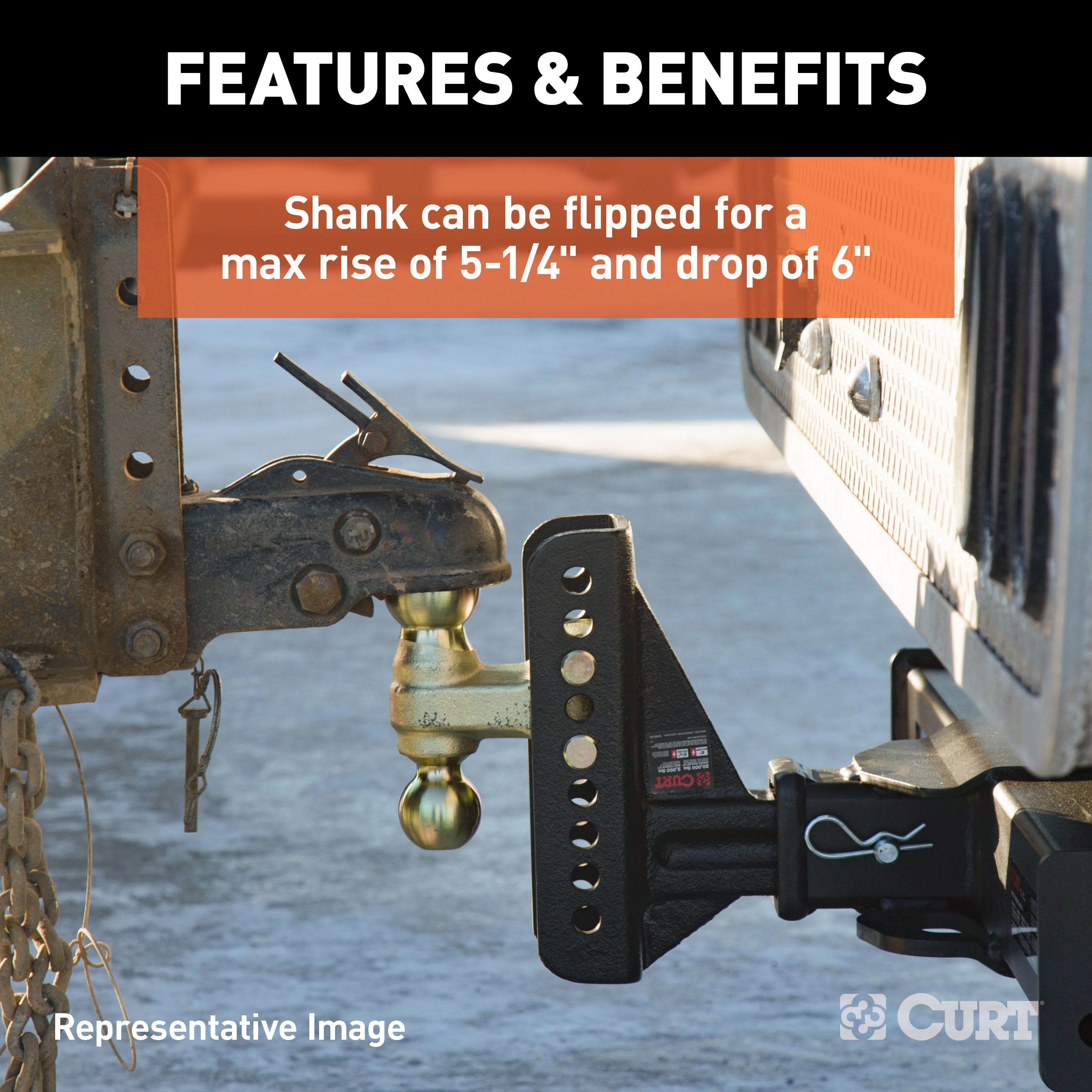 CURT Adjustable Pintle Hitch Combination, 2-1/2-Inch Receiver, 6-Inch Drop, 2-5/16-Inch Ball, 20,000 lbs Model 45908