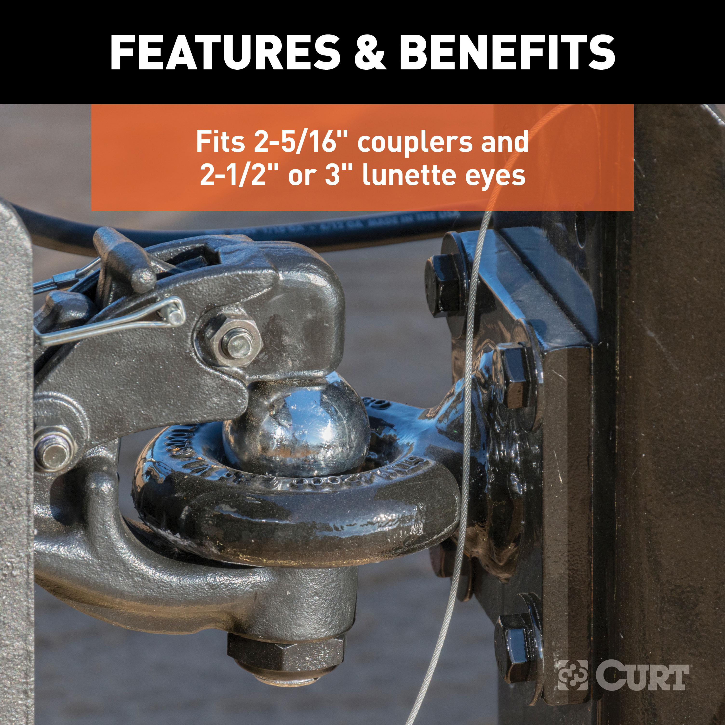 CURT Adjustable Pintle Hitch Combination, 2-1/2-Inch Receiver, 6-Inch Drop, 2-5/16-Inch Ball, 20,000 lbs Model 45908