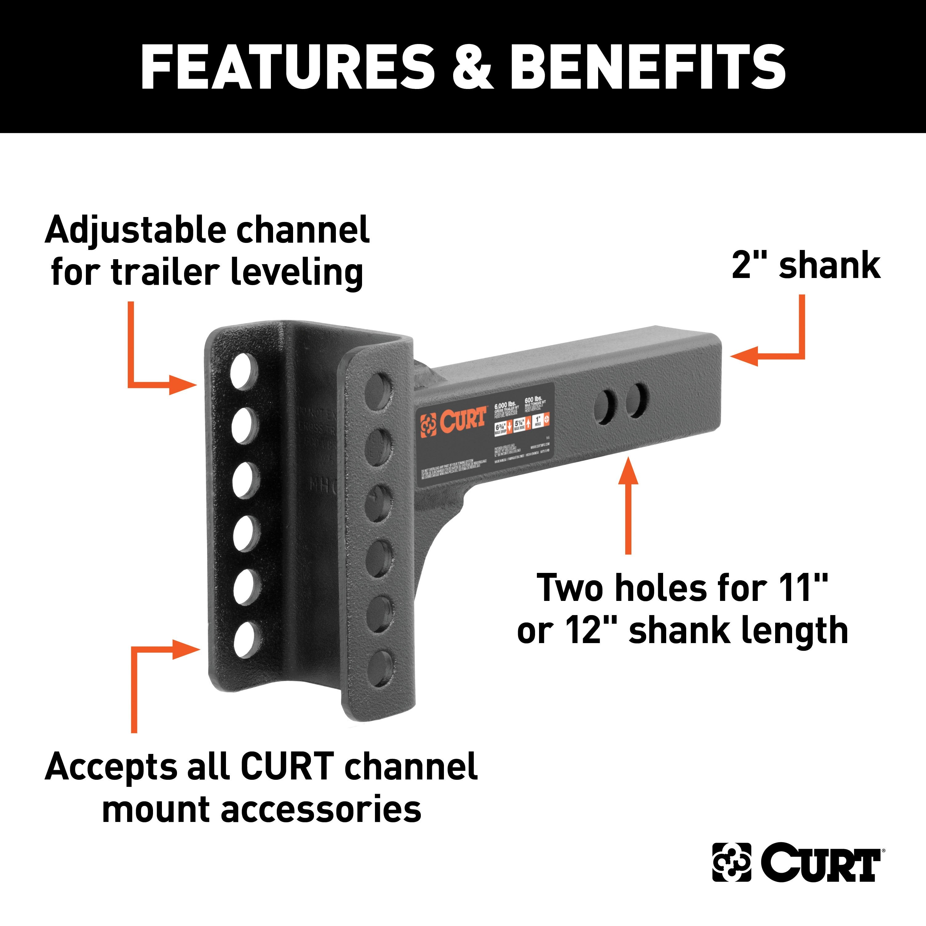 CURT Replacement Shank for Adjustable Trailer Hitch Ball Mount #45901, Fits 2-Inch Receiver Model 45911