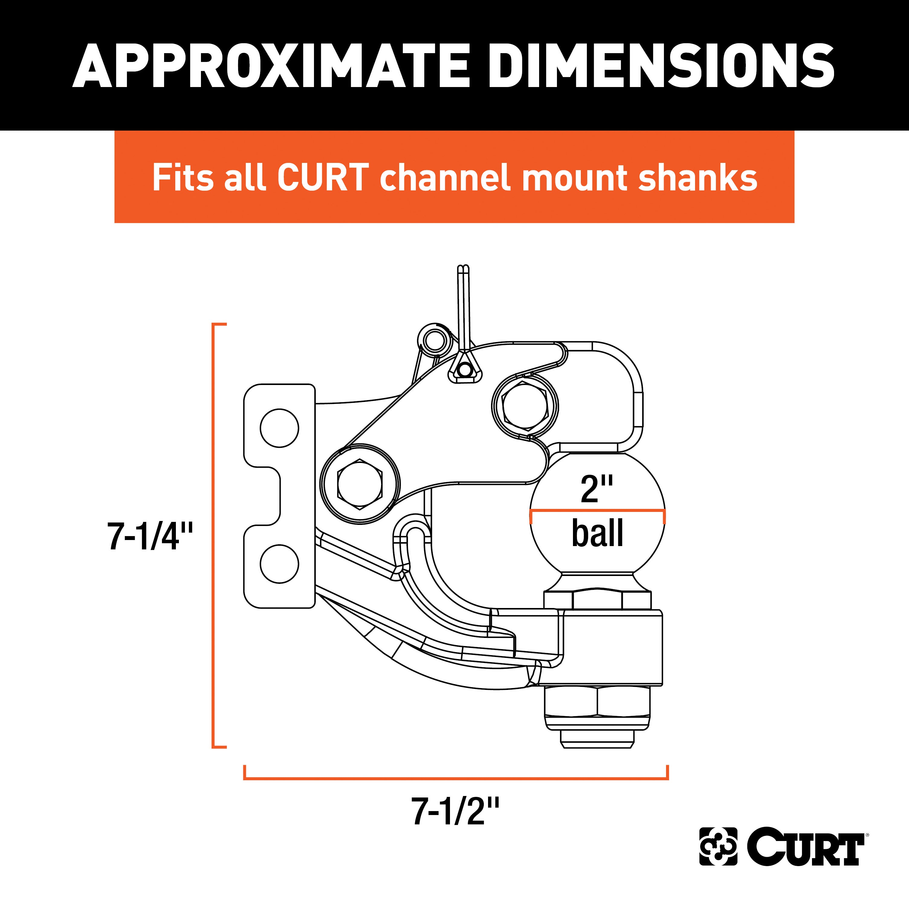 CURT Channel Mount Pintle Attachment with 2-Inch Ball, 10,000 lbs, Shank Required Model 45919