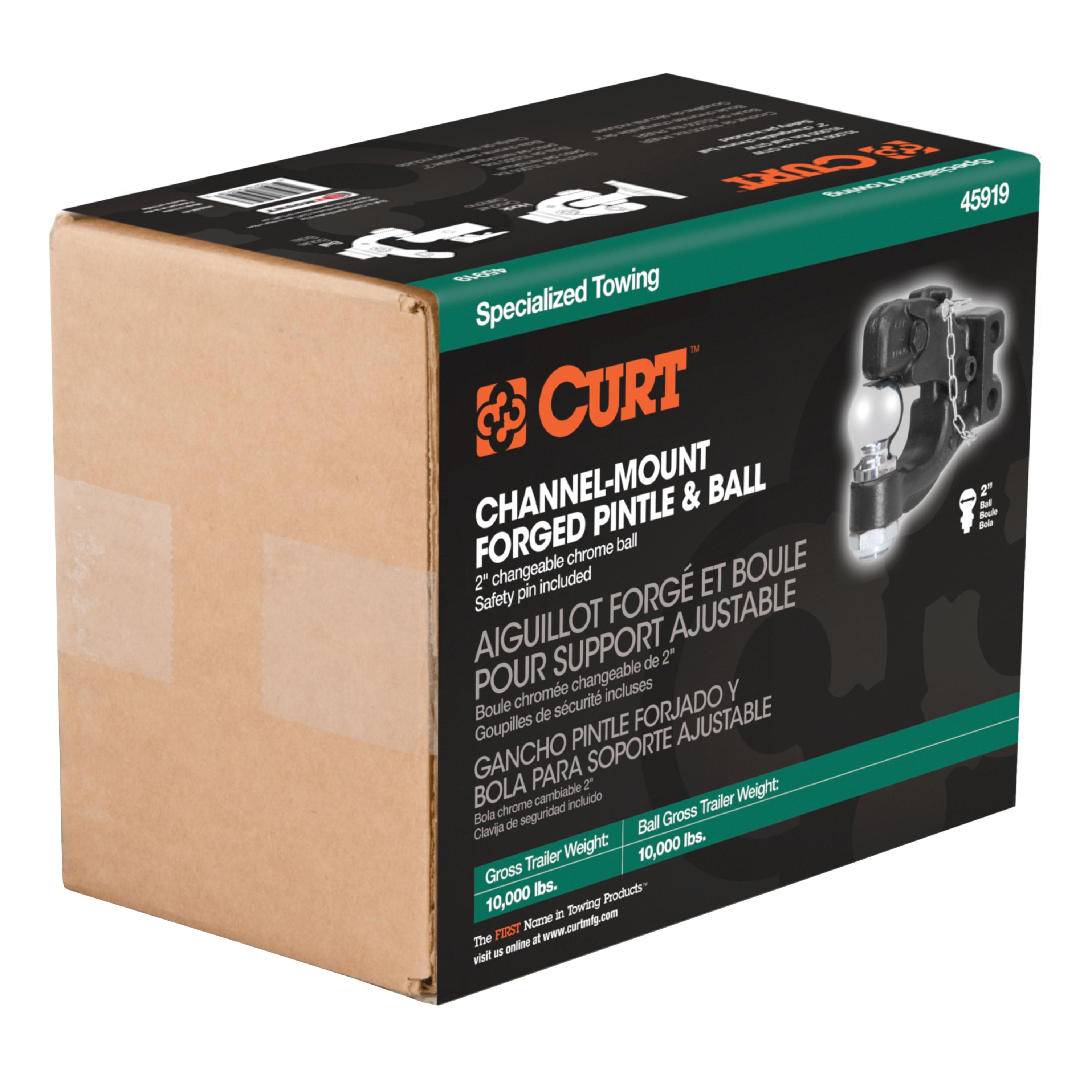 CURT Channel Mount Pintle Attachment with 2-Inch Ball, 10,000 lbs, Shank Required Model 45919