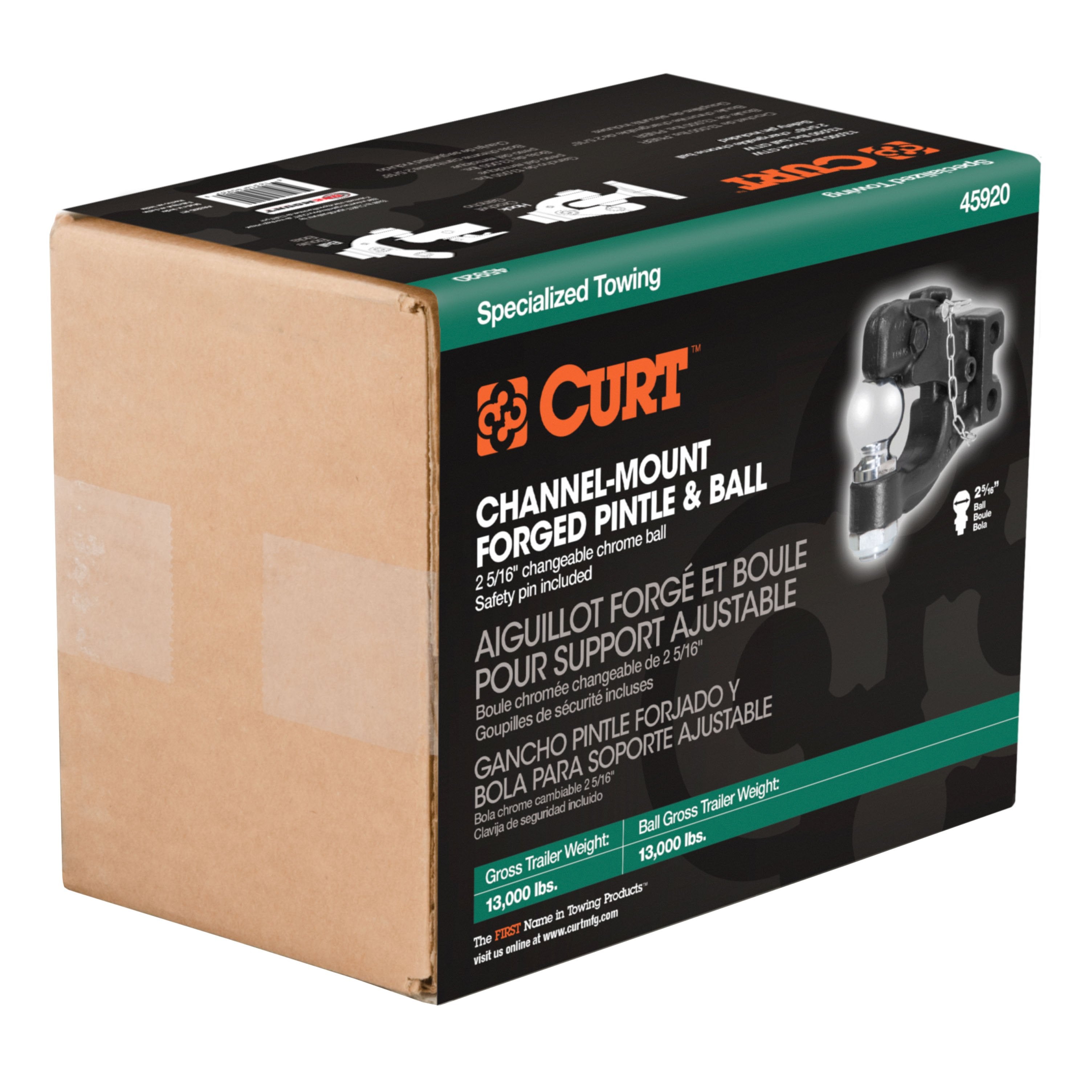 CURT Channel Mount Pintle Attachment with 2-5/16-Inch Ball, 13,000 lbs, Shank Required Model 45920