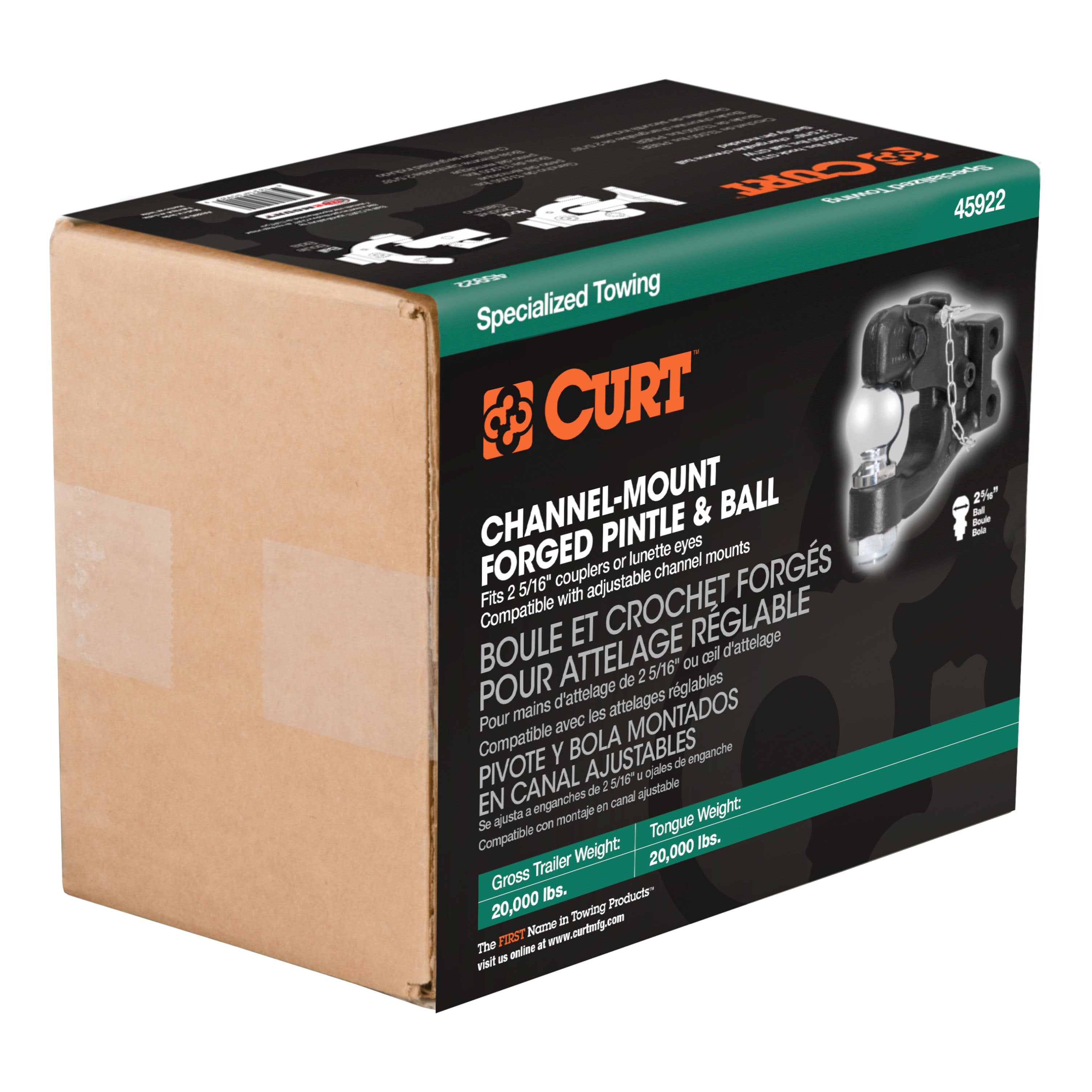 CURT Channel Mount Pintle Attachment with 2-5/16-Inch Ball, 20,000 lbs, Shank Required Model 45922