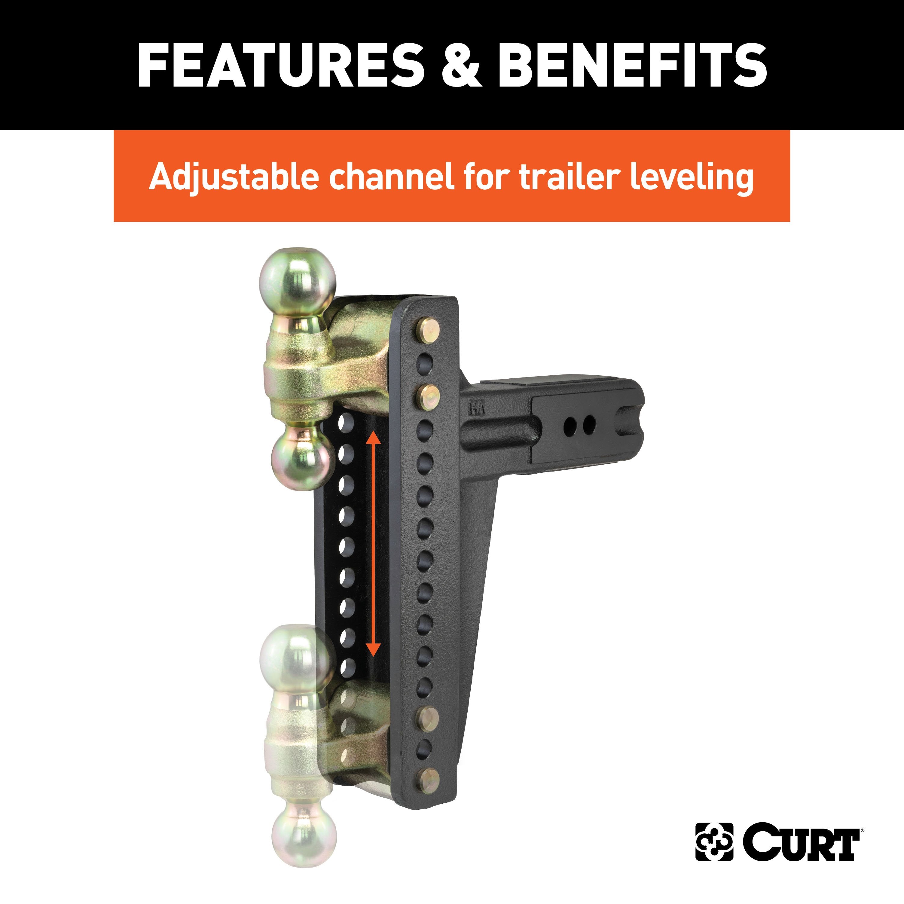 CURT Adjustable Trailer Hitch Ball Mount, 3-Inch Receiver, 10-5/8-Inch Drop, 2 and 2-5/16-Inch Balls, 21,000 lbs Model 45928