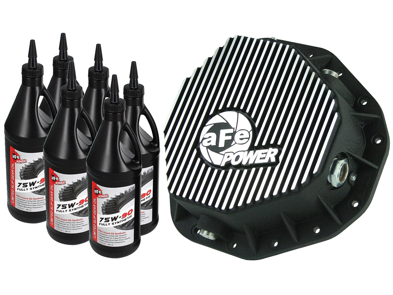 Pro Series Rear Differential Cover Kit Black w/ Machined Fins & Gear Oil Dodge Diesel Trucks 03-05 L6-5.9L (td) aFe Power