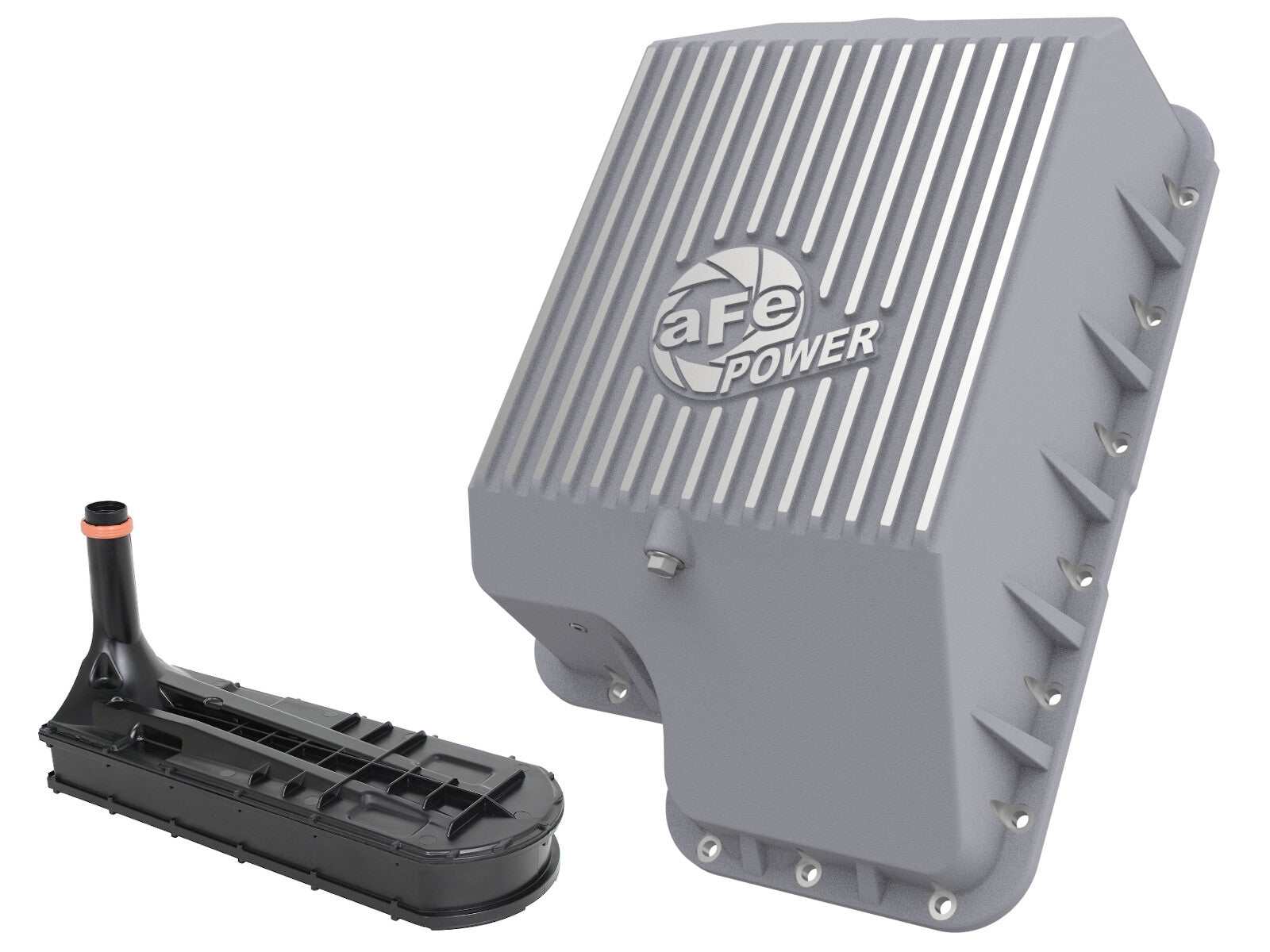 Street Series Transmission Pan Black w/ Machined Fins Ford Diesel Trucks 94-10 V8-7.3L/6.0L/6.4L (td) aFe Power