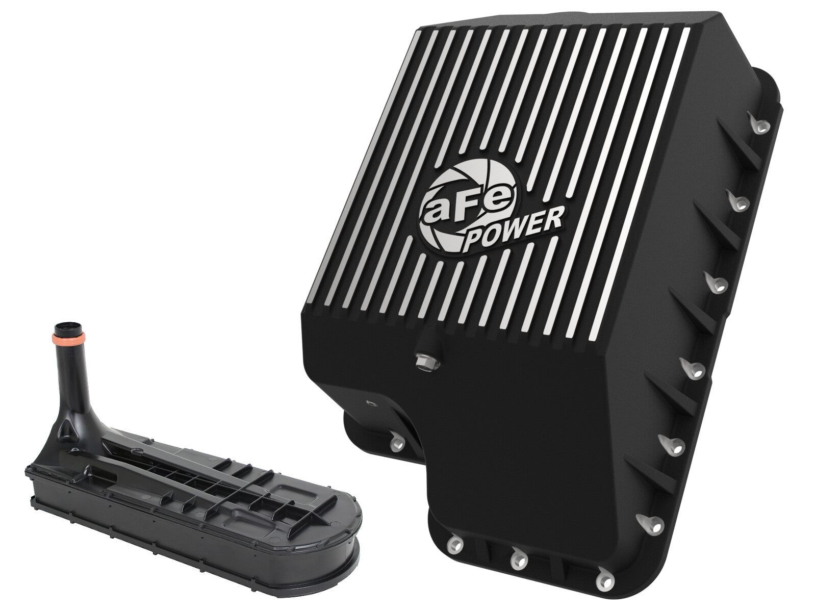 Pro Series Transmission Pan Black w/ Machined Fins Ford Diesel Trucks 94-10 V8-7.3L/6.0L/6.4L (td) aFe Power