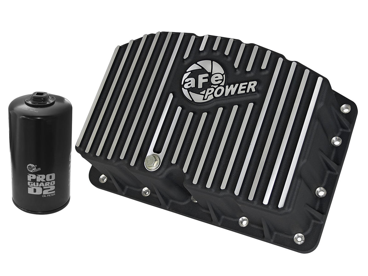 Pro Series Engine Oil Pan Black w/ Machined Fins Ford Diesel Trucks 11-26 V8-6.7L (td) aFe Power