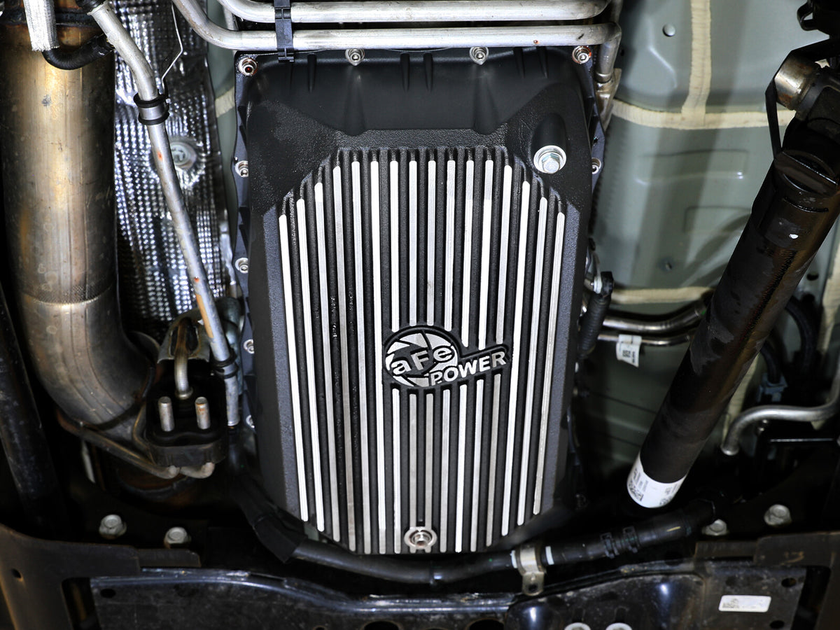 Pro Series Transmission Pan Black w/ Machined Fins GM Diesel Trucks 20-26 V8-6.6L (td) L5P aFe Power