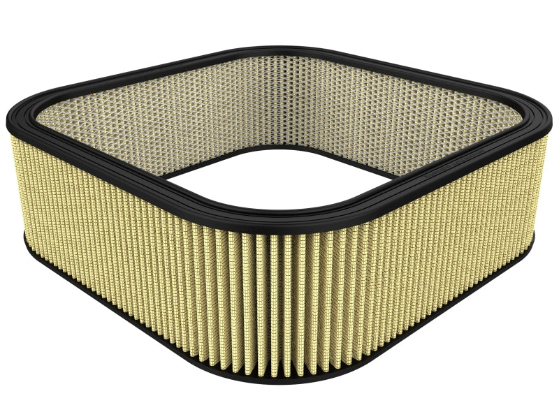 Custom air filter by AFE Magnum FLOW, measuring 20.6 inches square and 6.5 inches high, featuring expanded metal for durability.