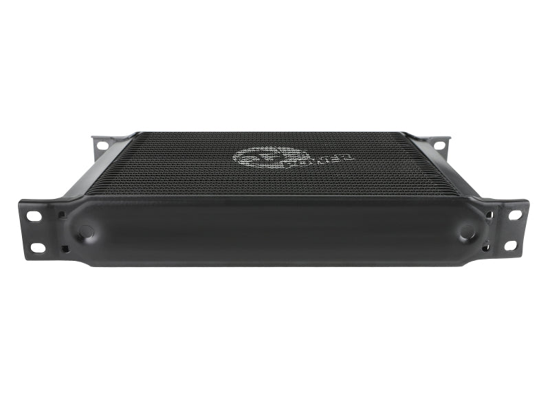 AFE BladeRunner oil cooler featuring a sleek black design, measuring 10 inches long, 2 inches wide, and 8 inches high.